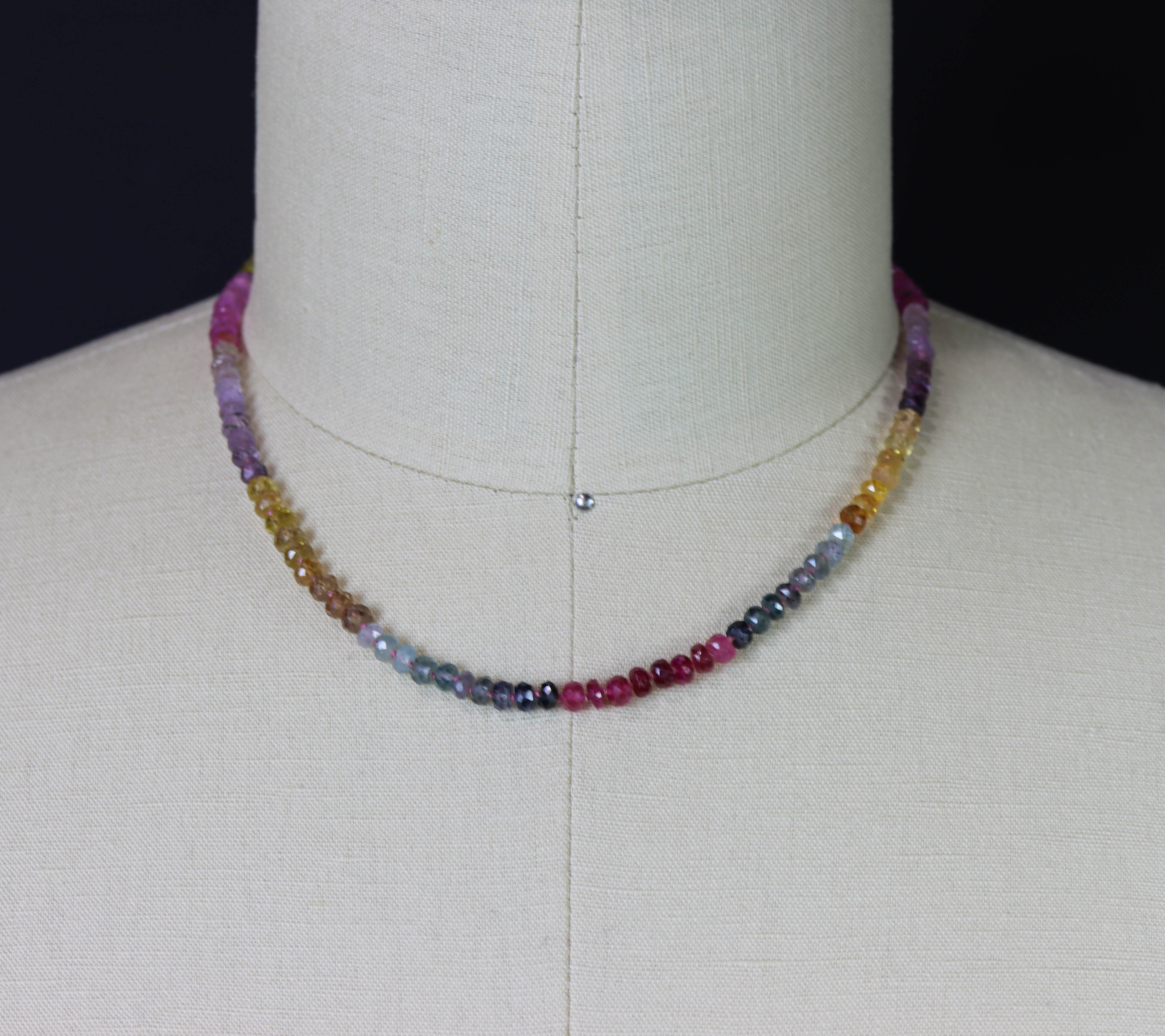 Multi Colored Sapphire Hand Knotted Bead Necklace Sterling Silver