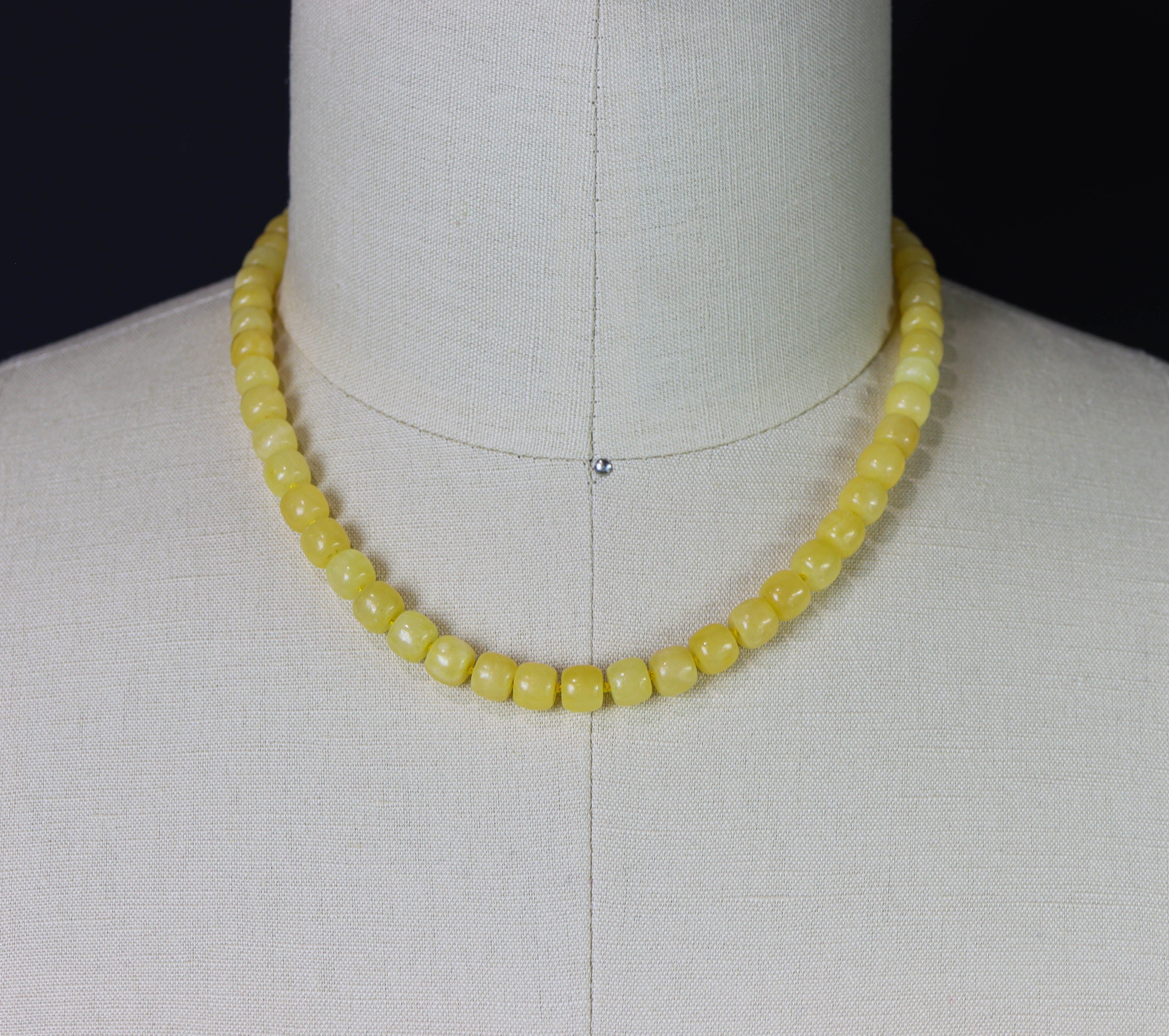 Honey Calcite Hand Knotted Bead Necklace Sterling Silver