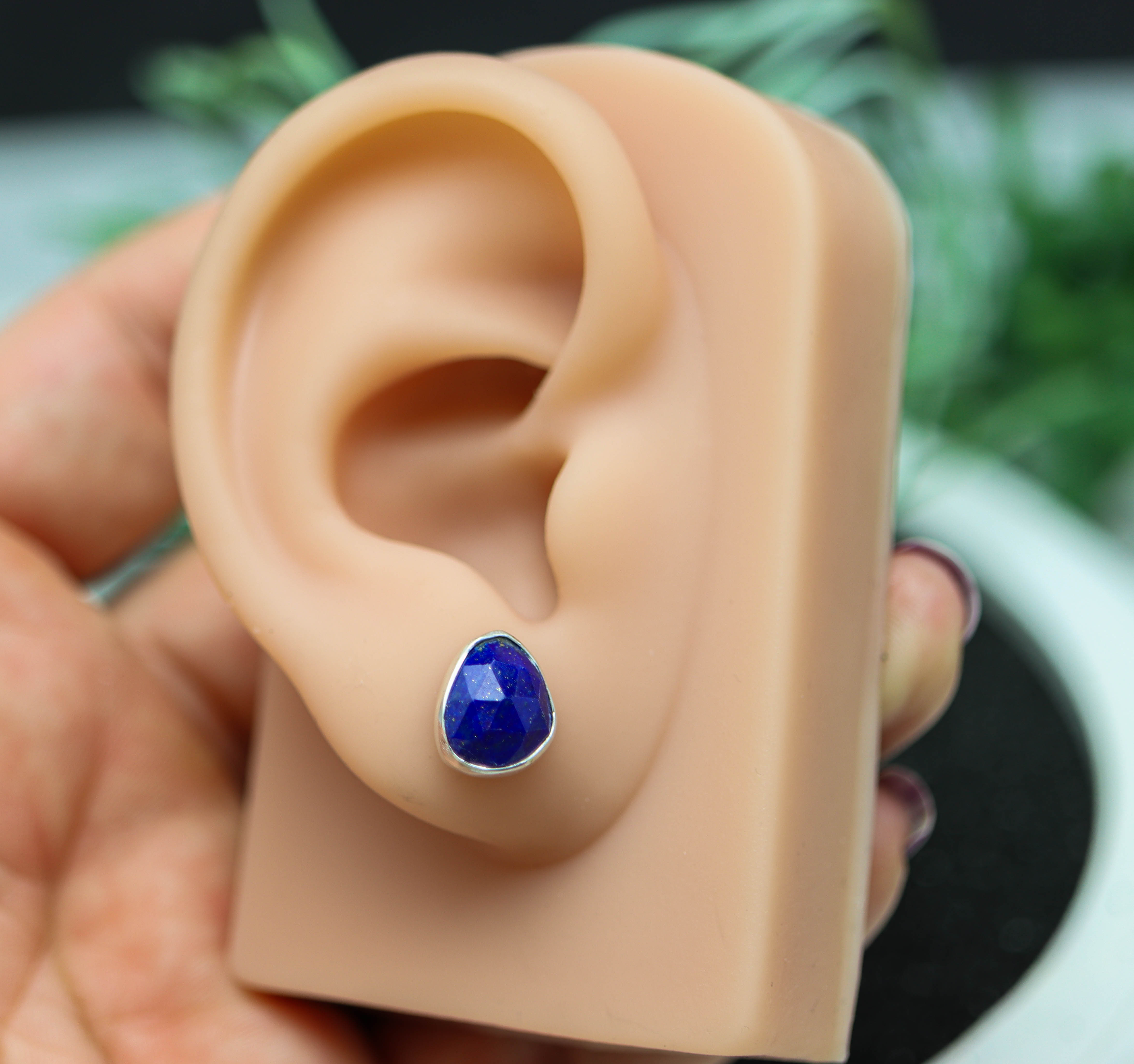 Blue Lapis Lazuli Stud Earrings Sterling Silver