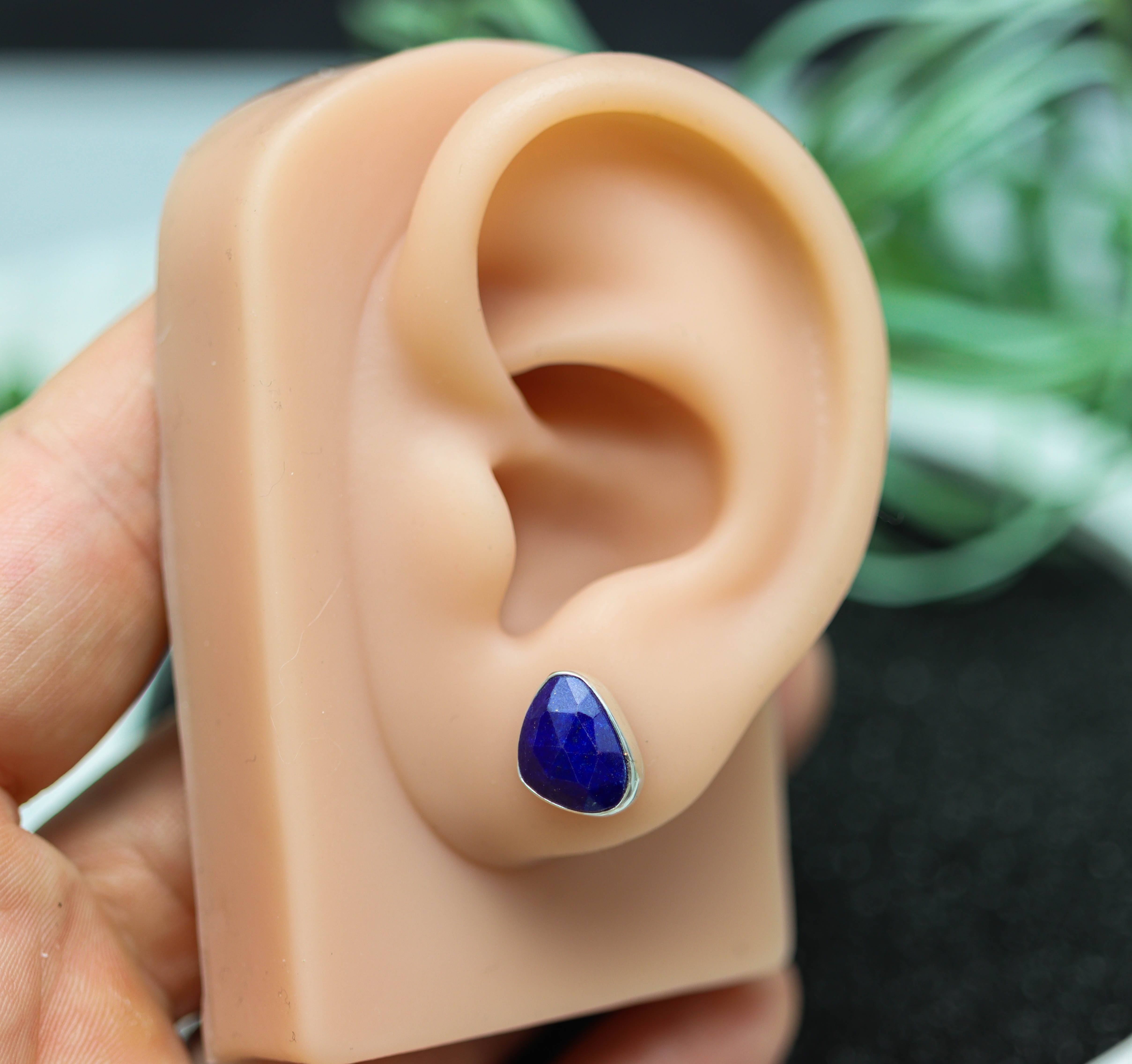 Blue Lapis Lazuli Stud Earrings Sterling Silver