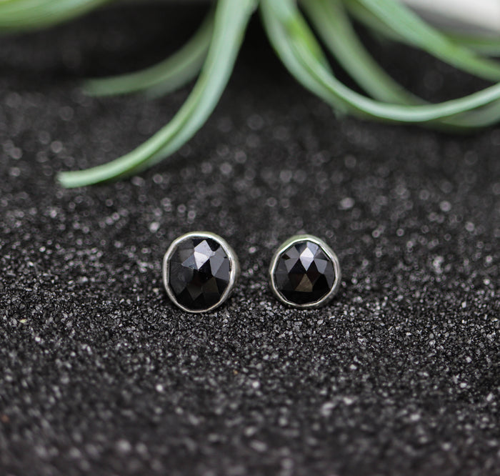 Black Spinel Stud Earrings Sterling Silver