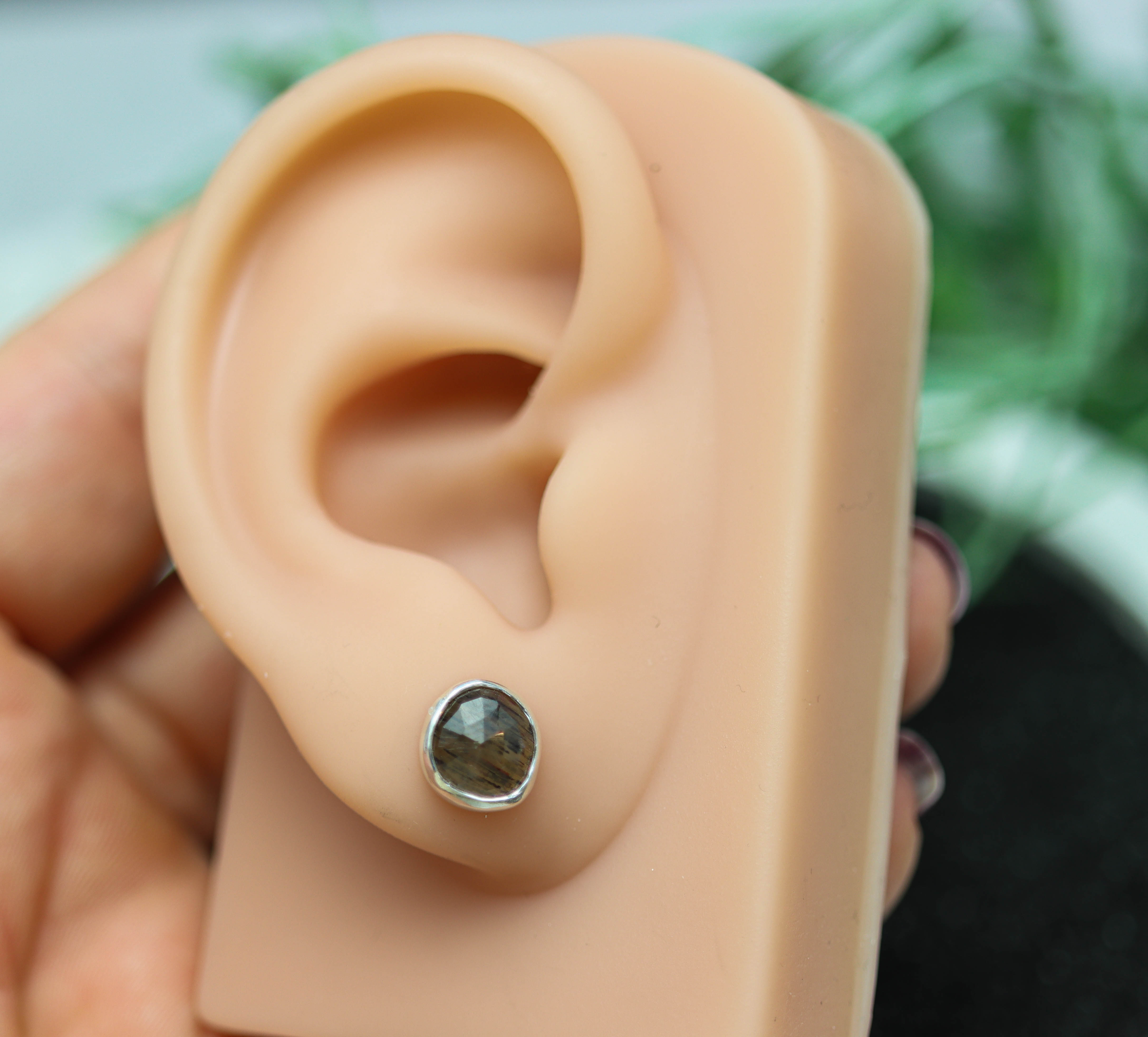 African Fire Sunstone Stud Earrings Sterling Silver