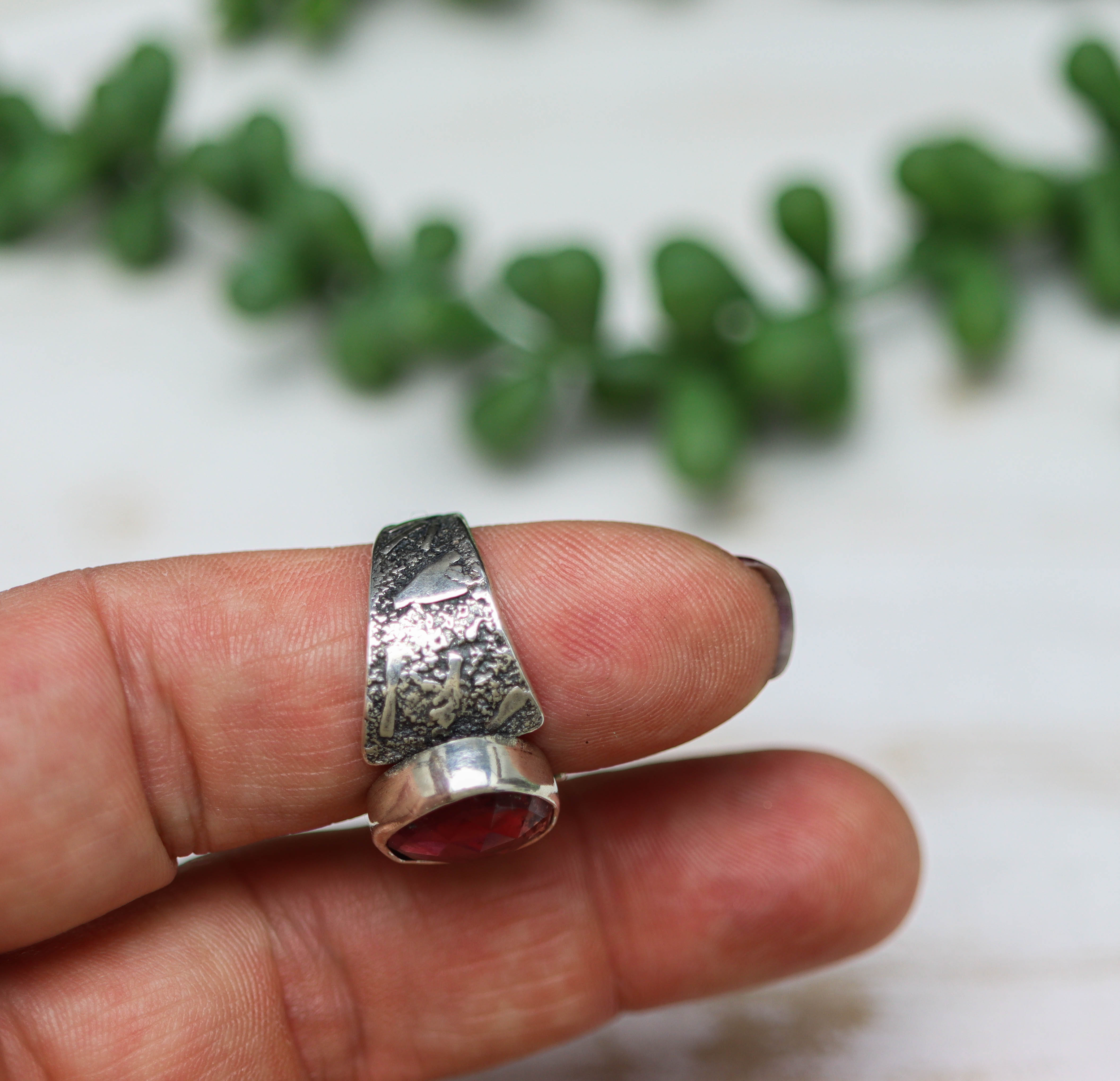 Pink Tourmaline Sterling Silver Wide Band Ring