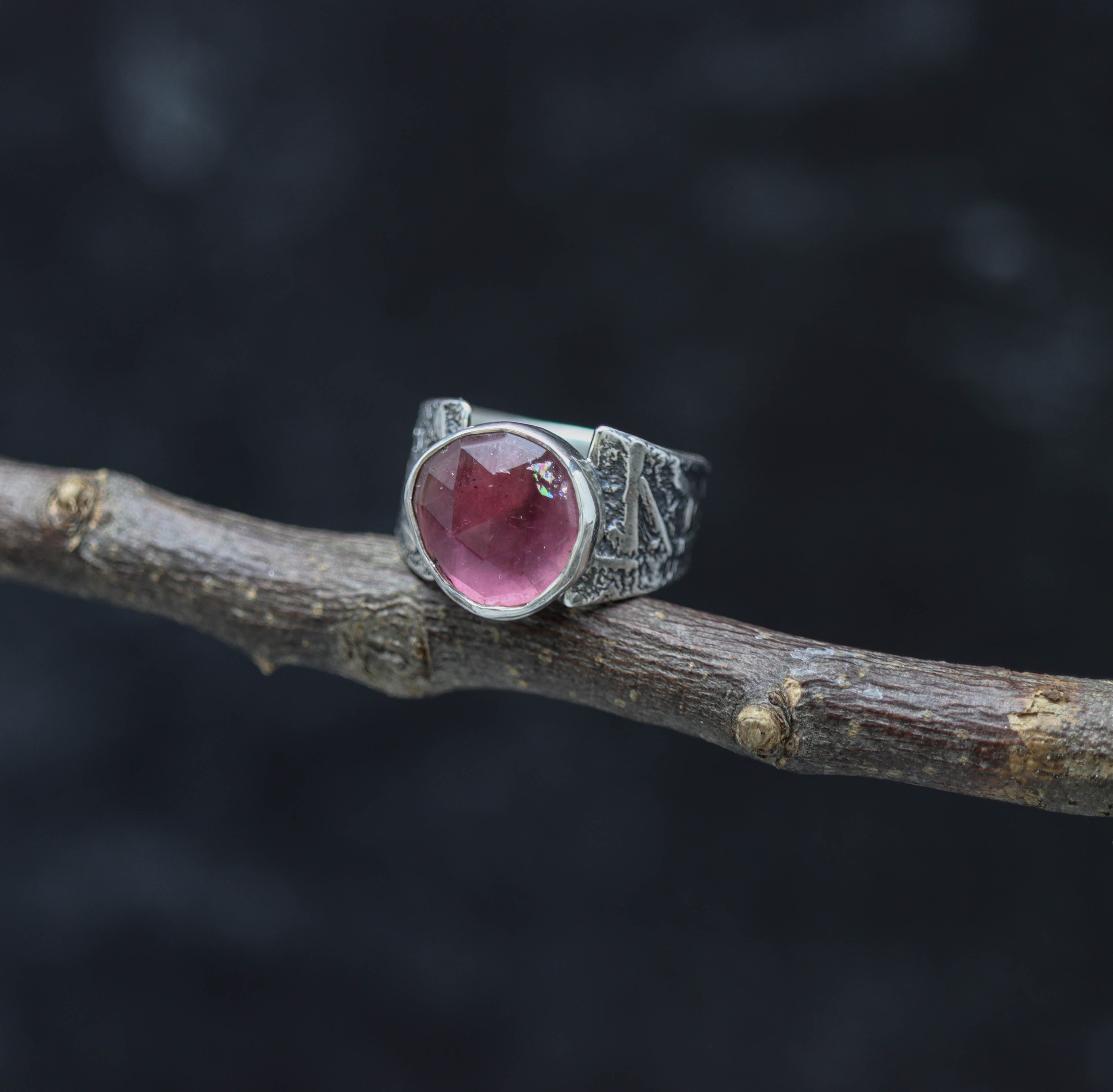Pink Tourmaline Sterling Silver Wide Band Ring