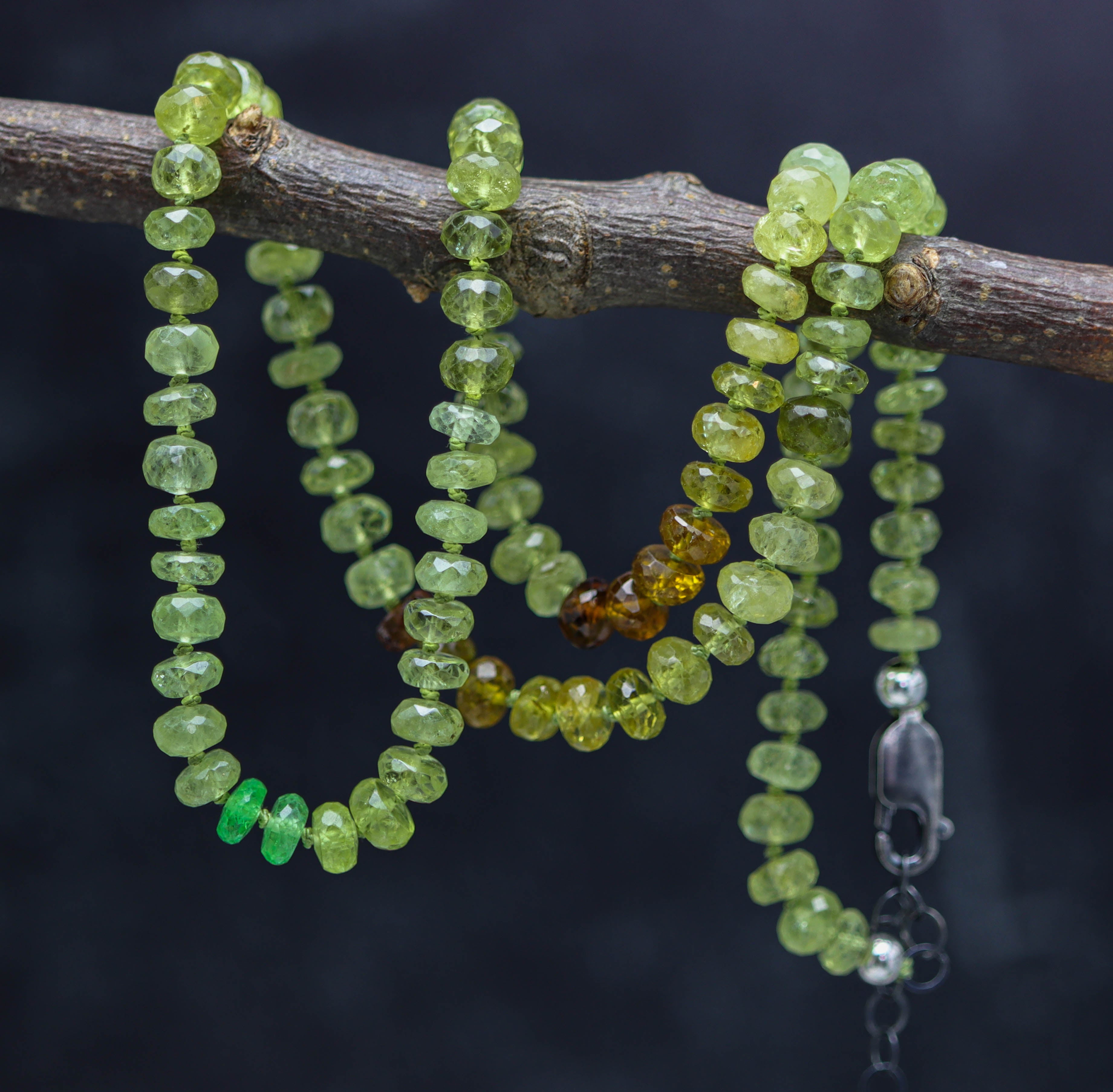 Grossular Garnet Hand Knotted Bead Necklace Sterling Silver