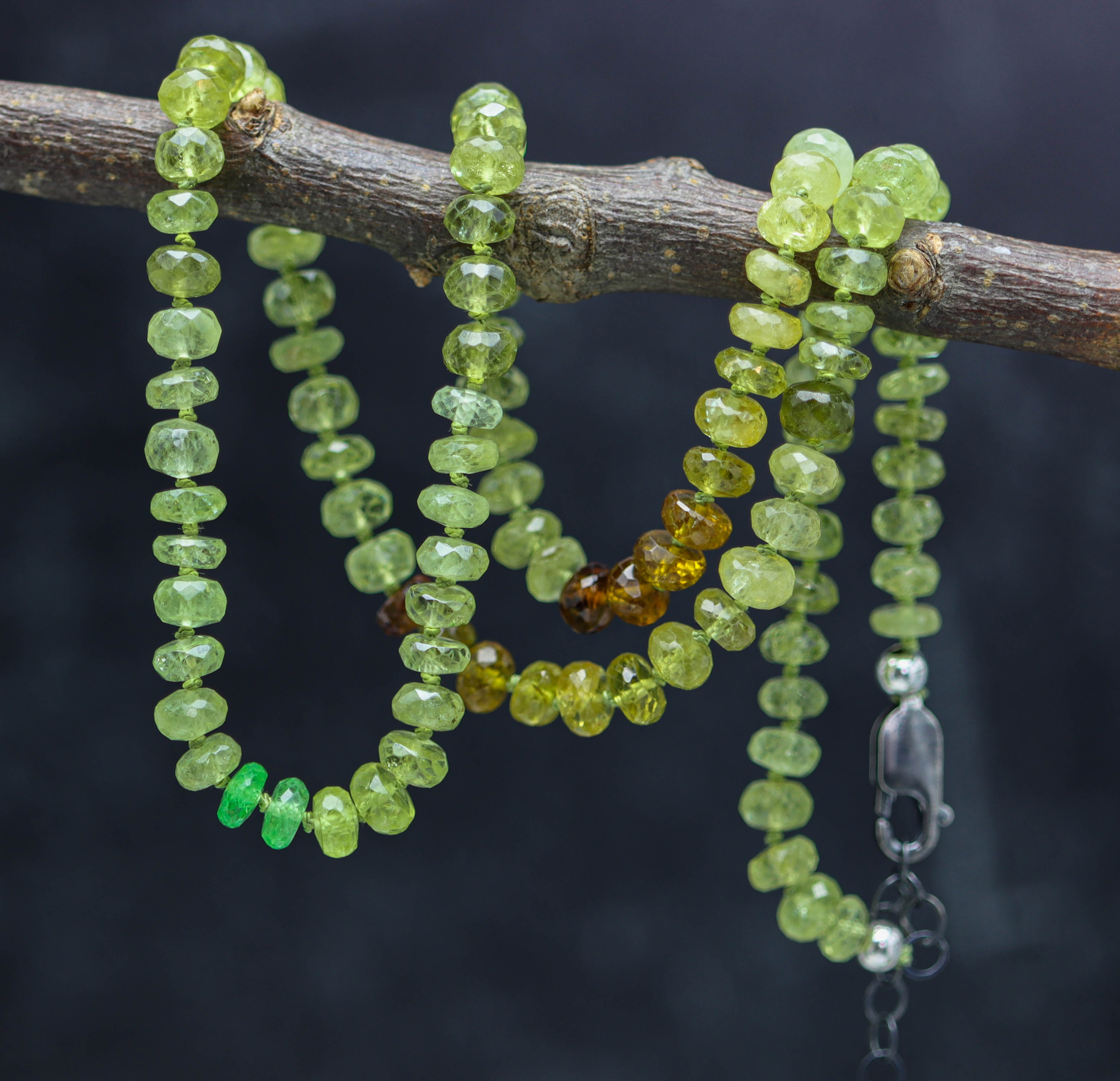 Grossular Garnet Hand Knotted Bead Necklace Sterling Silver