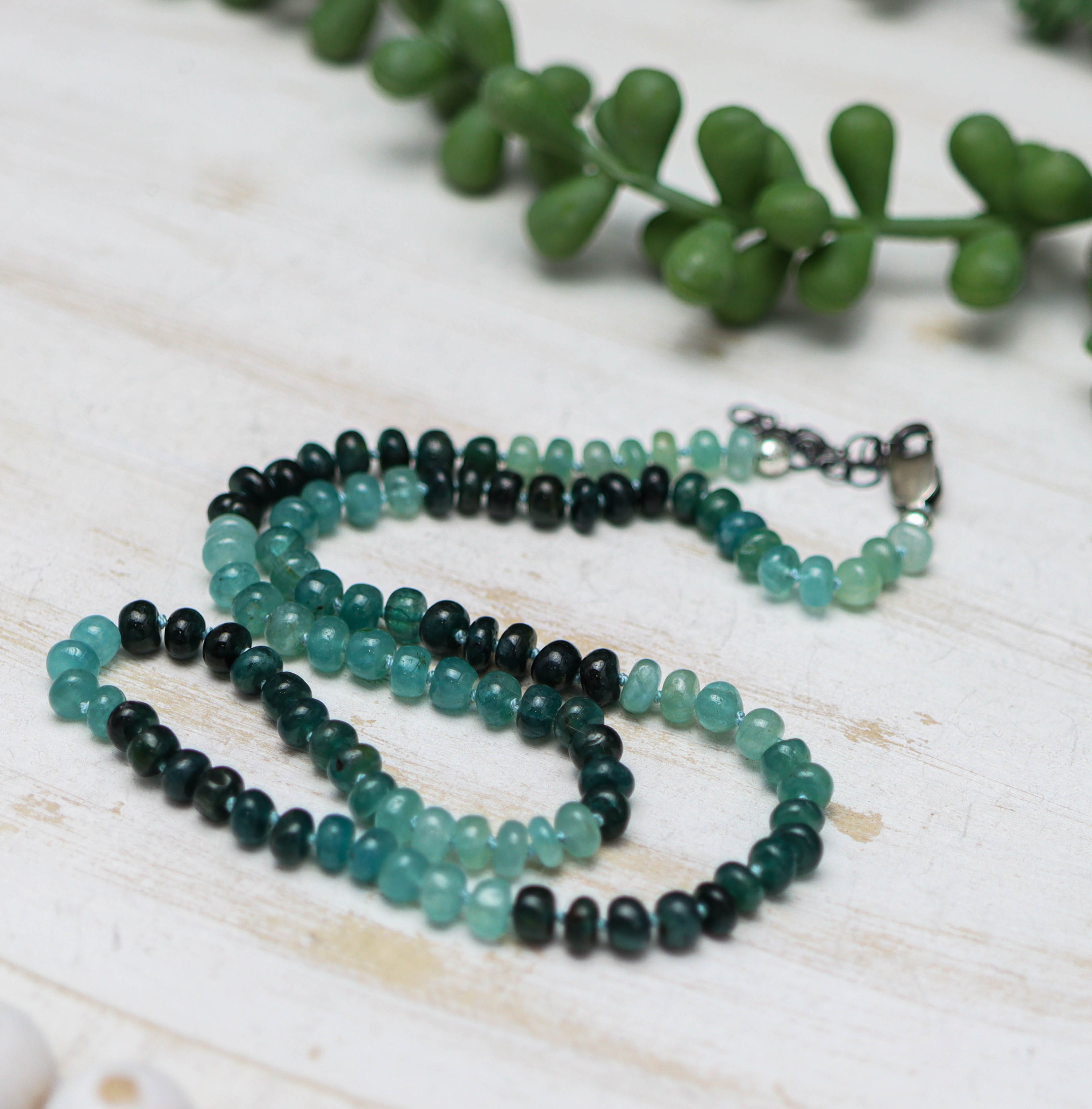 Rare Teal Blue Grandidierite Hand Knotted Bead Necklace Sterling Silver