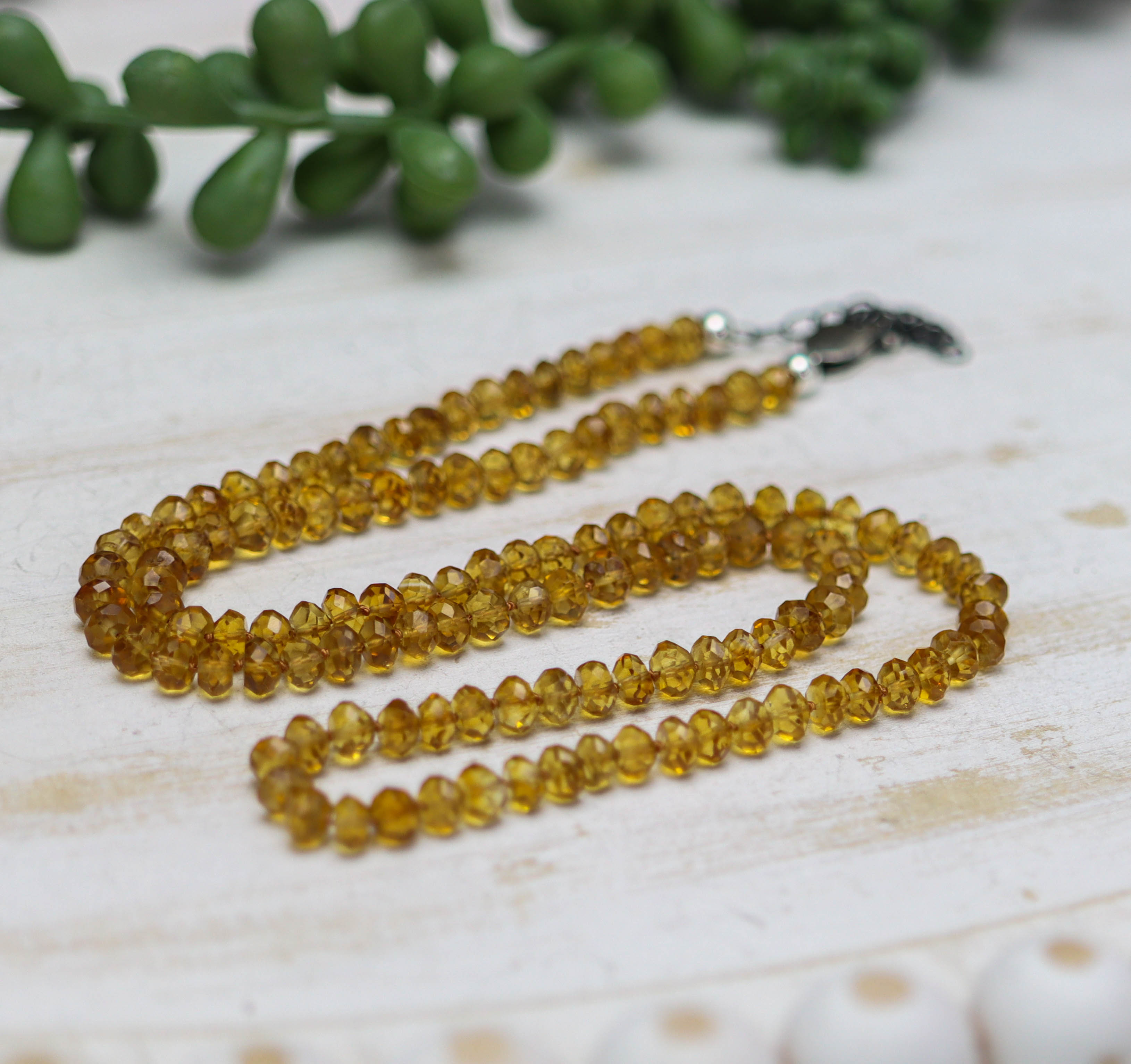 Mandarine Citrine Hand Knotted Bead Necklace Sterling Silver