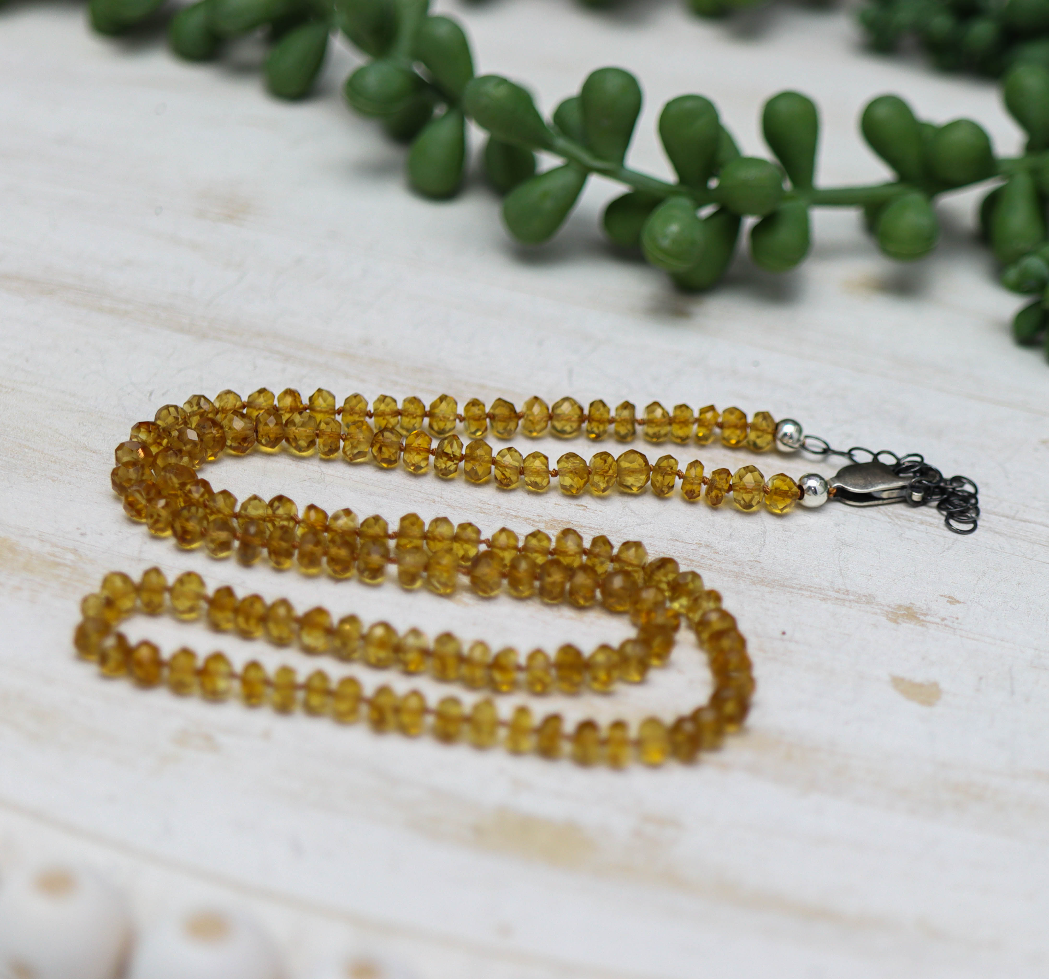 Mandarine Citrine Hand Knotted Bead Necklace Sterling Silver