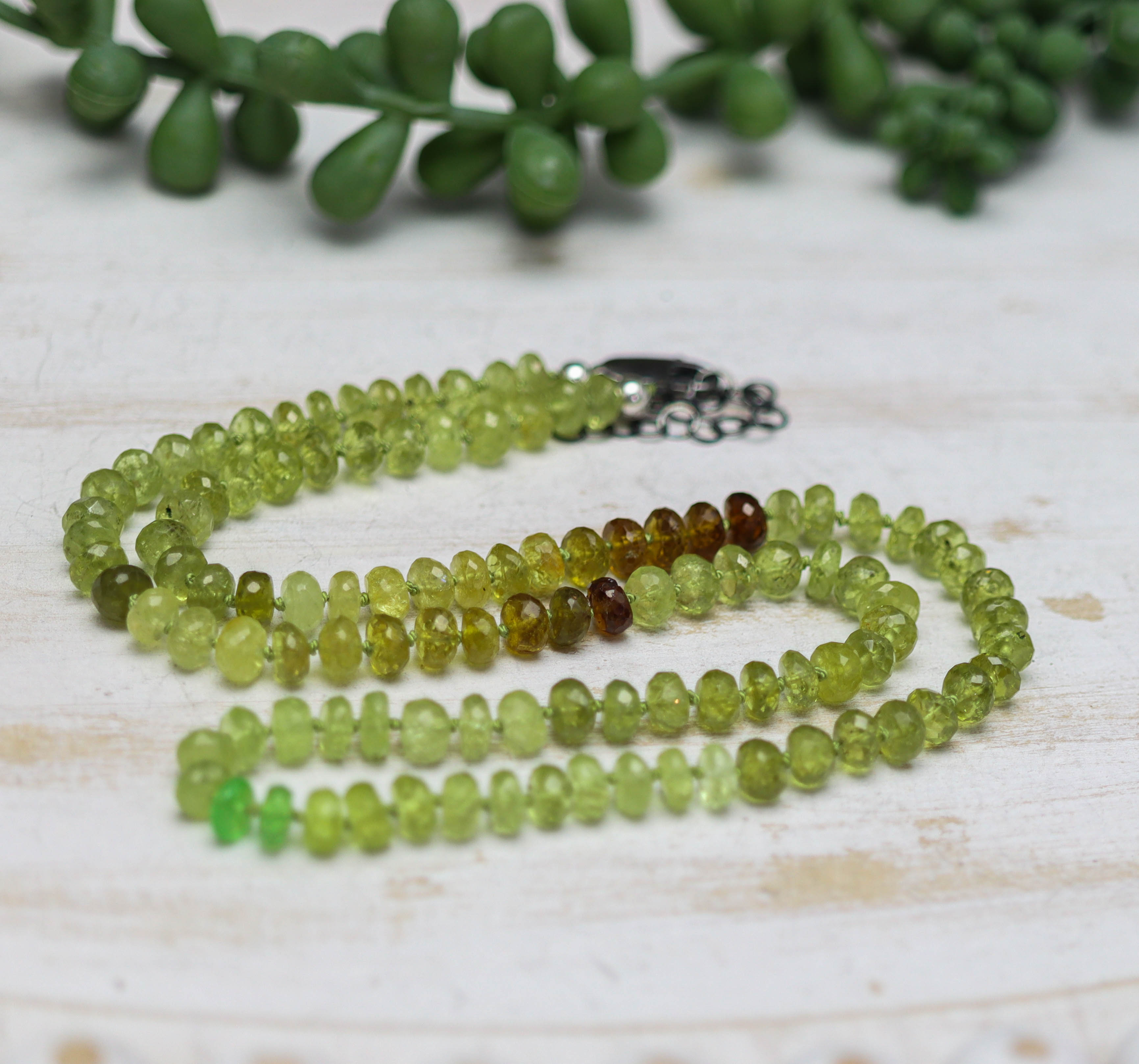 Grossular Garnet Hand Knotted Bead Necklace Sterling Silver