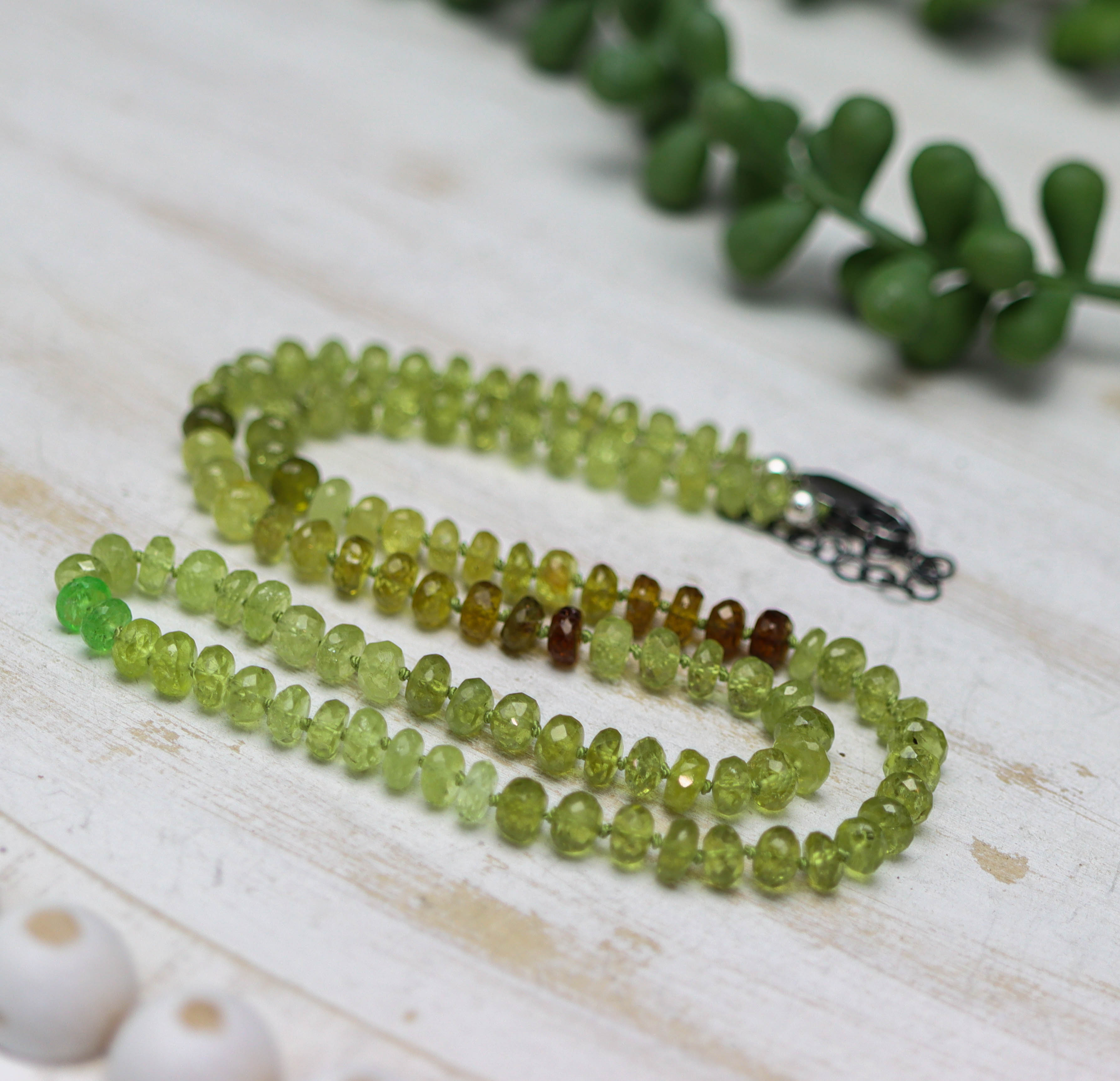 Grossular Garnet Hand Knotted Bead Necklace Sterling Silver
