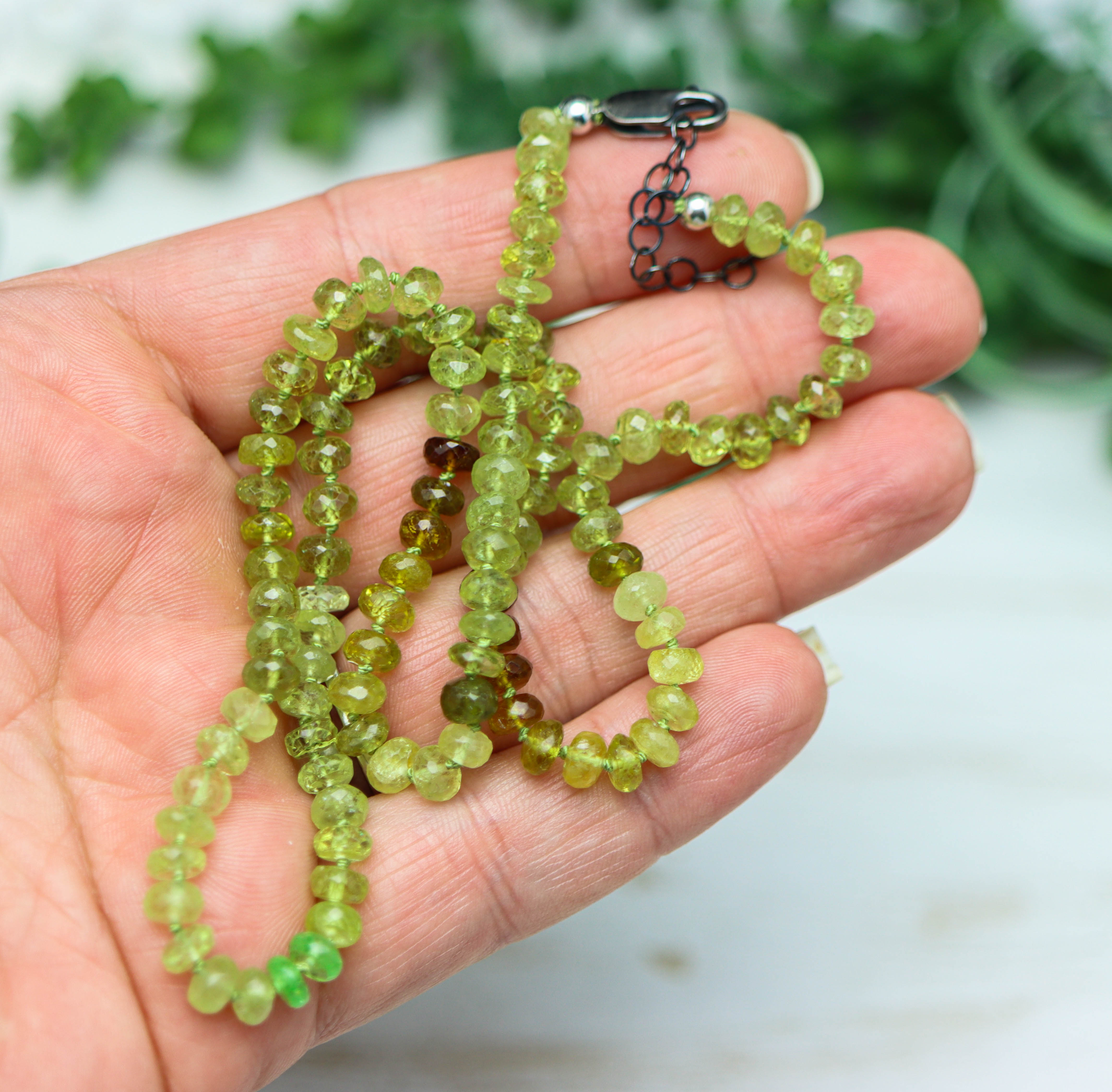 Grossular Garnet Hand Knotted Bead Necklace Sterling Silver