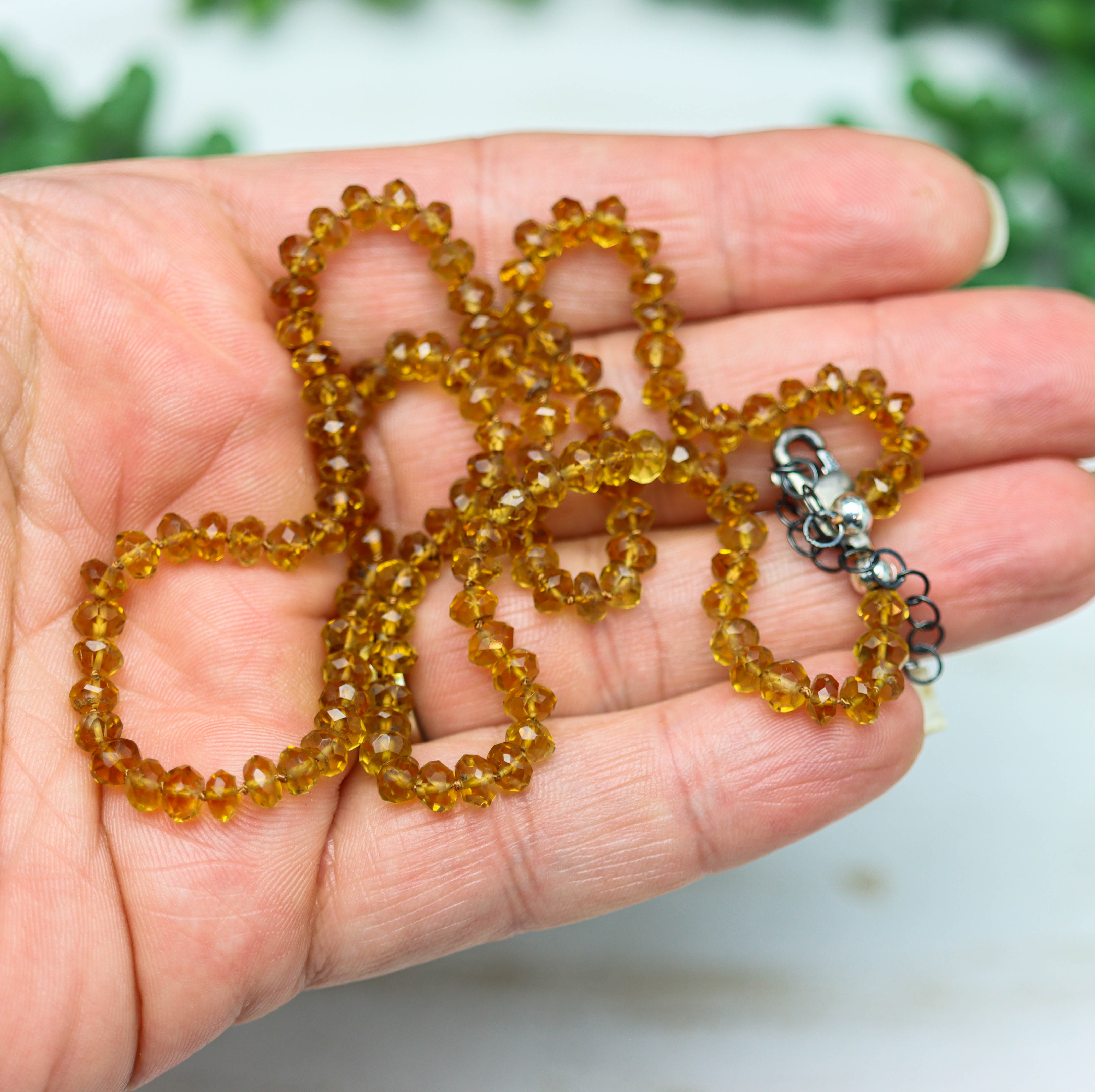 Mandarine Citrine Hand Knotted Bead Necklace Sterling Silver