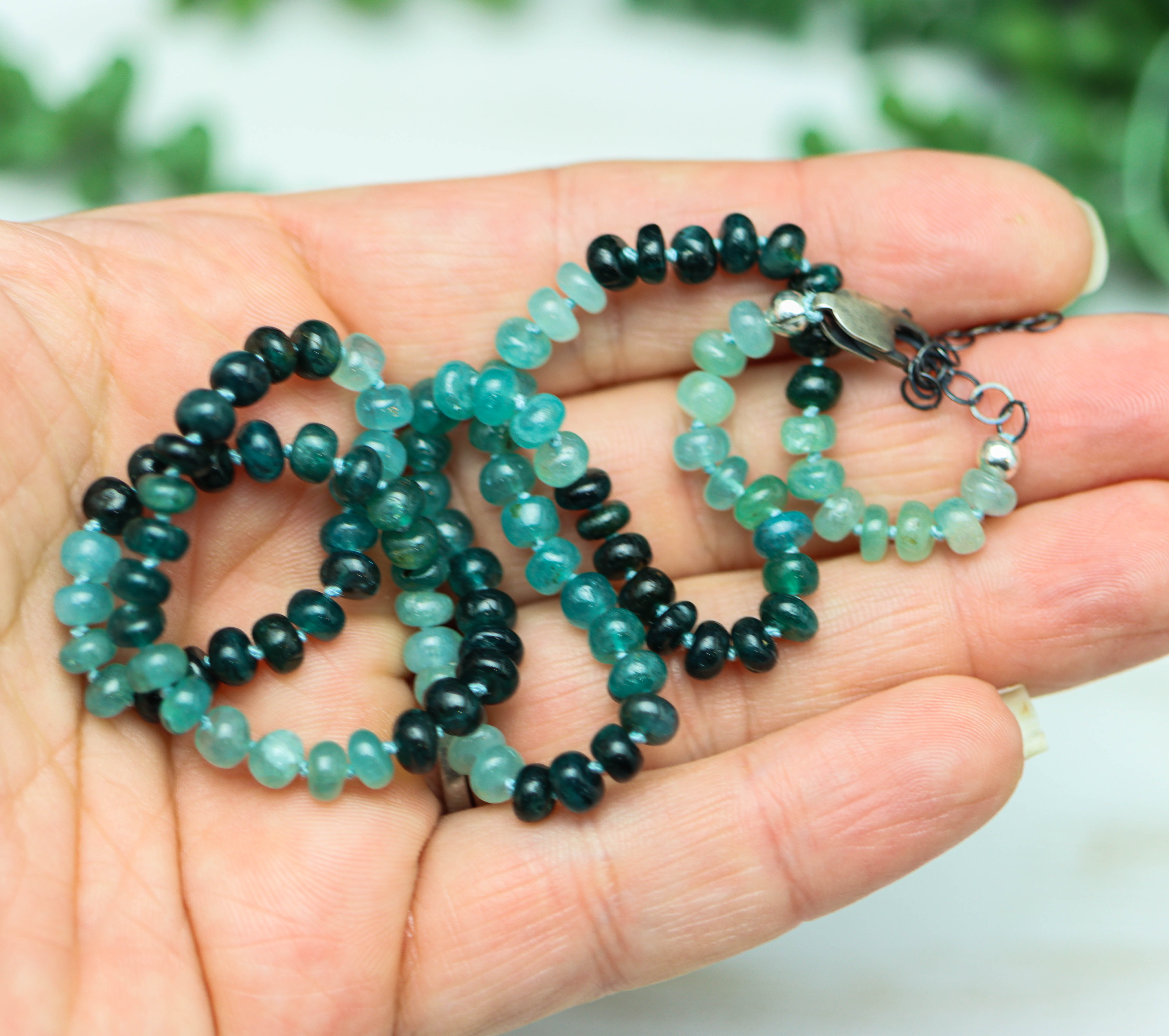 Rare Teal Blue Grandidierite Hand Knotted Bead Necklace Sterling Silver