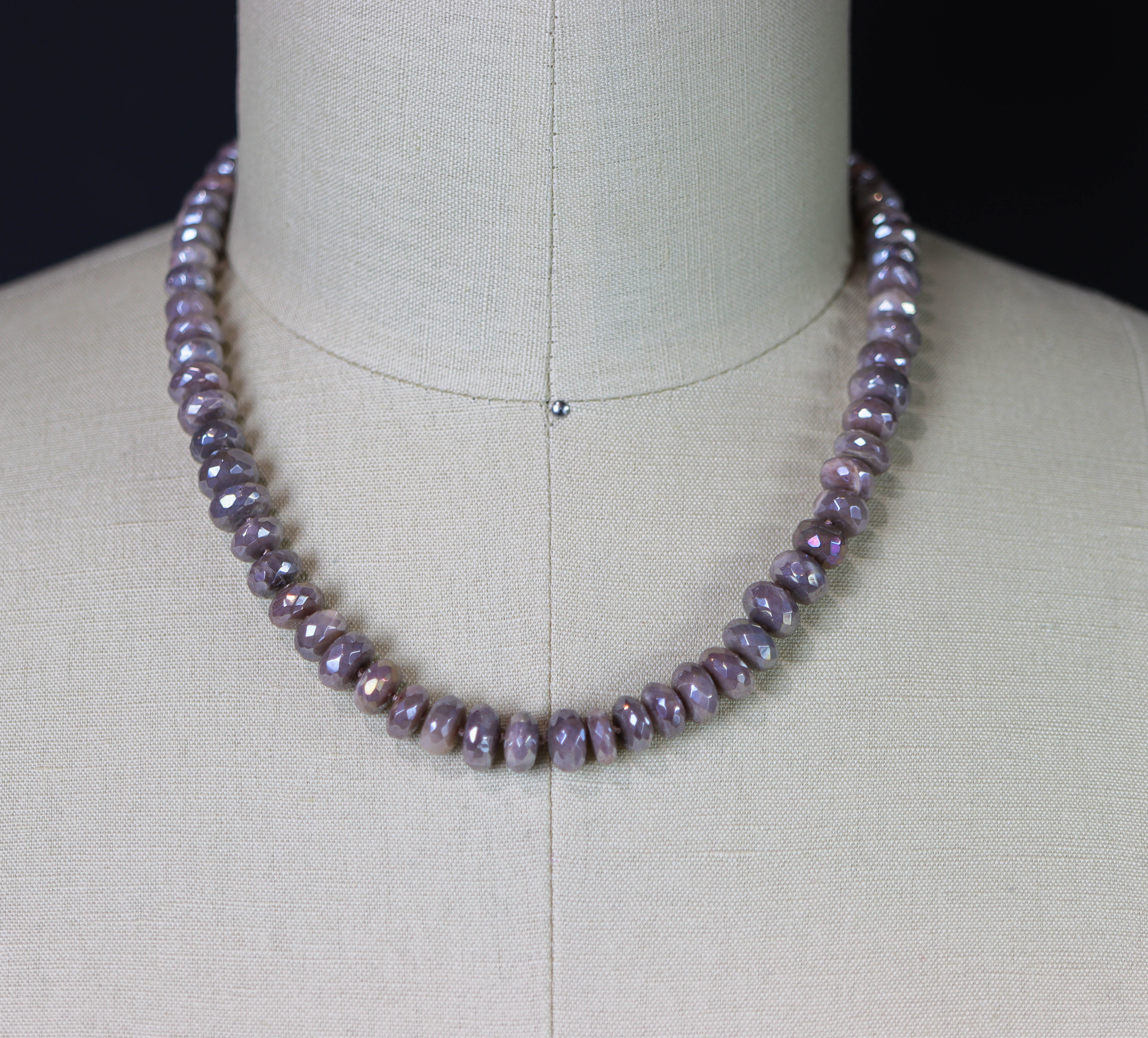 Peachy Pink Moonstone Hand Knotted Bead Necklace Sterling Silver