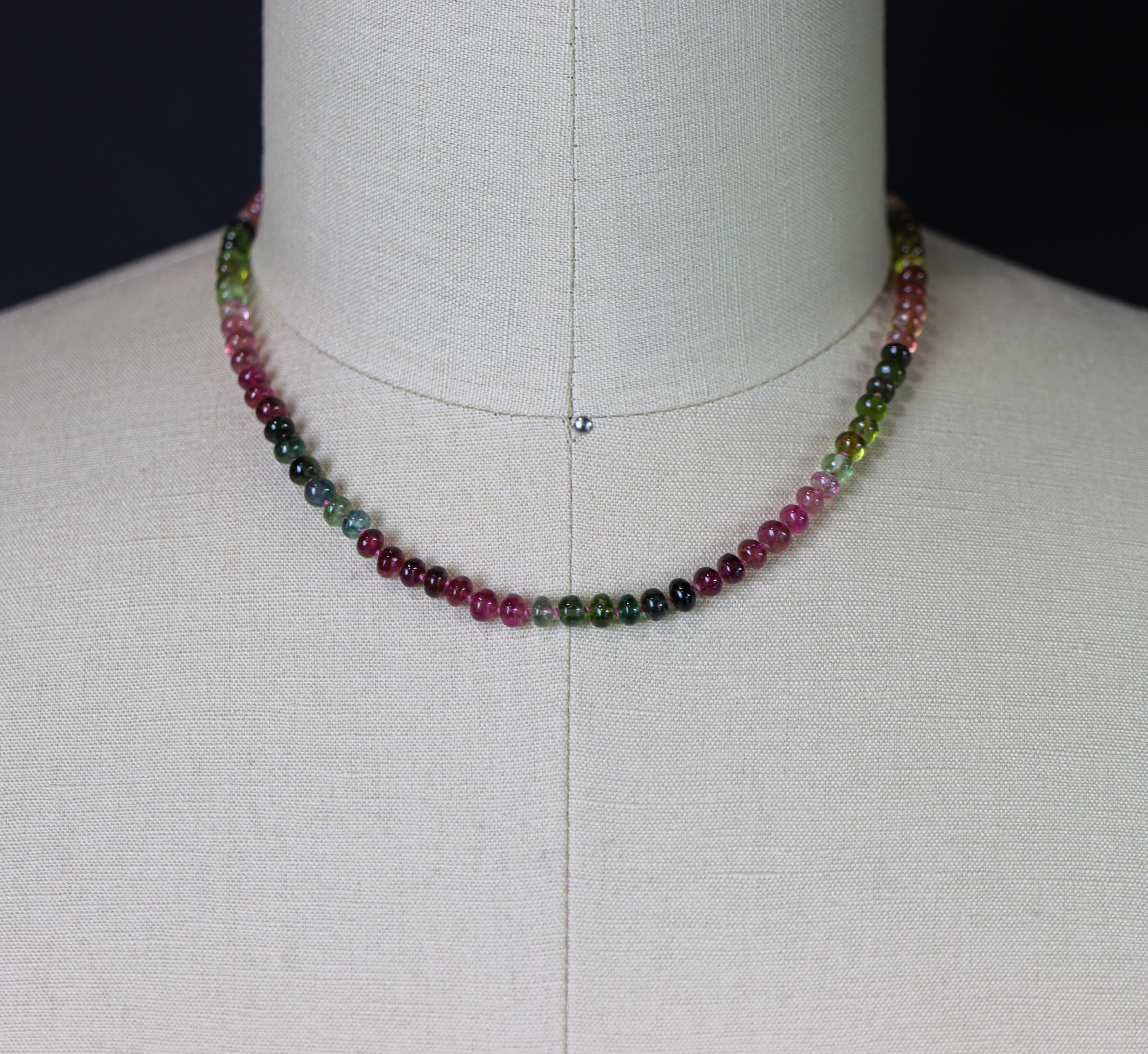 Multi-Colored Tourmaline Hand Knotted Bead Necklace Sterling Silver