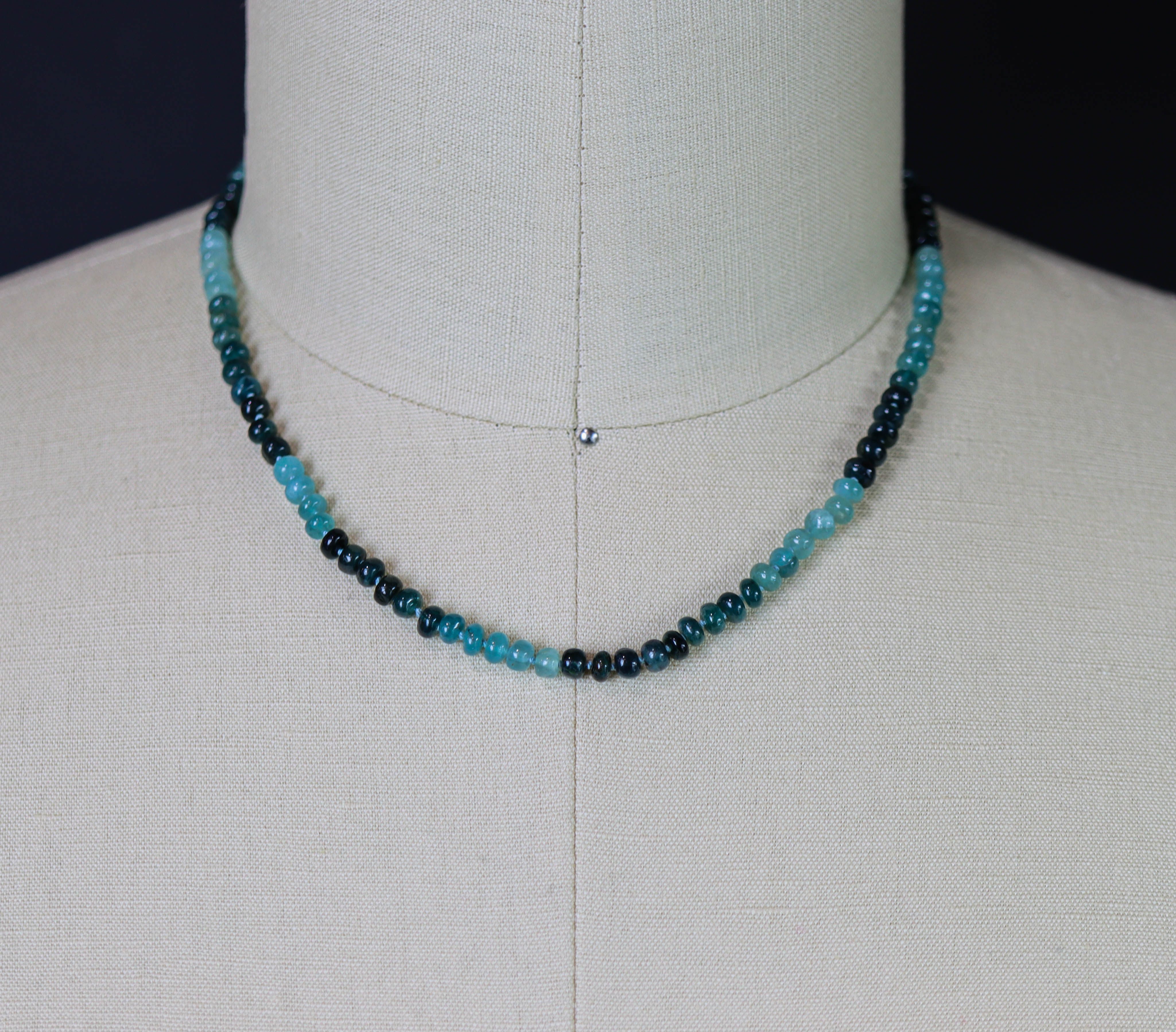 Rare Teal Blue Grandidierite Hand Knotted Bead Necklace Sterling Silver