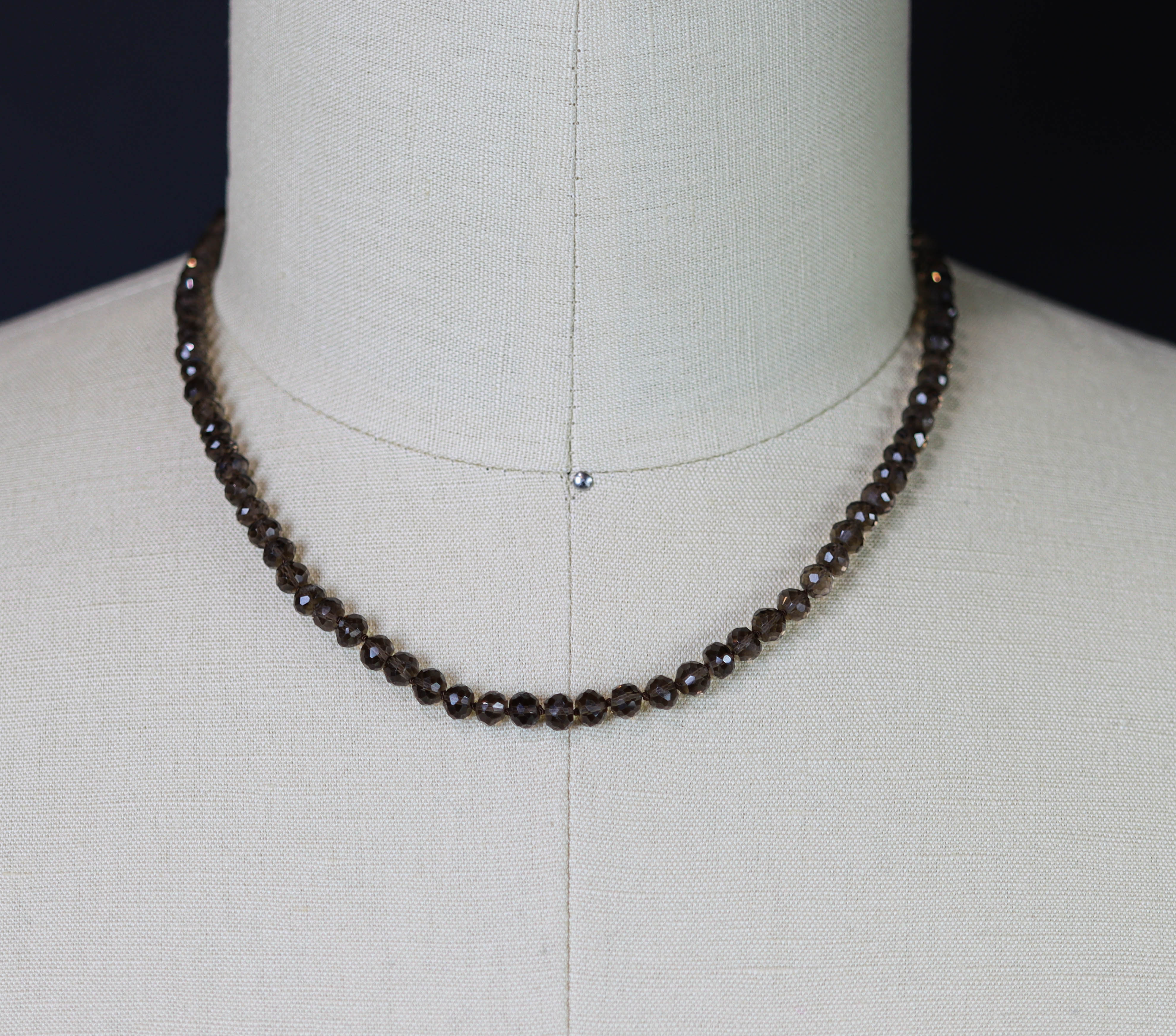 Smoky Quartz Hand Knotted Bead Necklace Sterling Silver