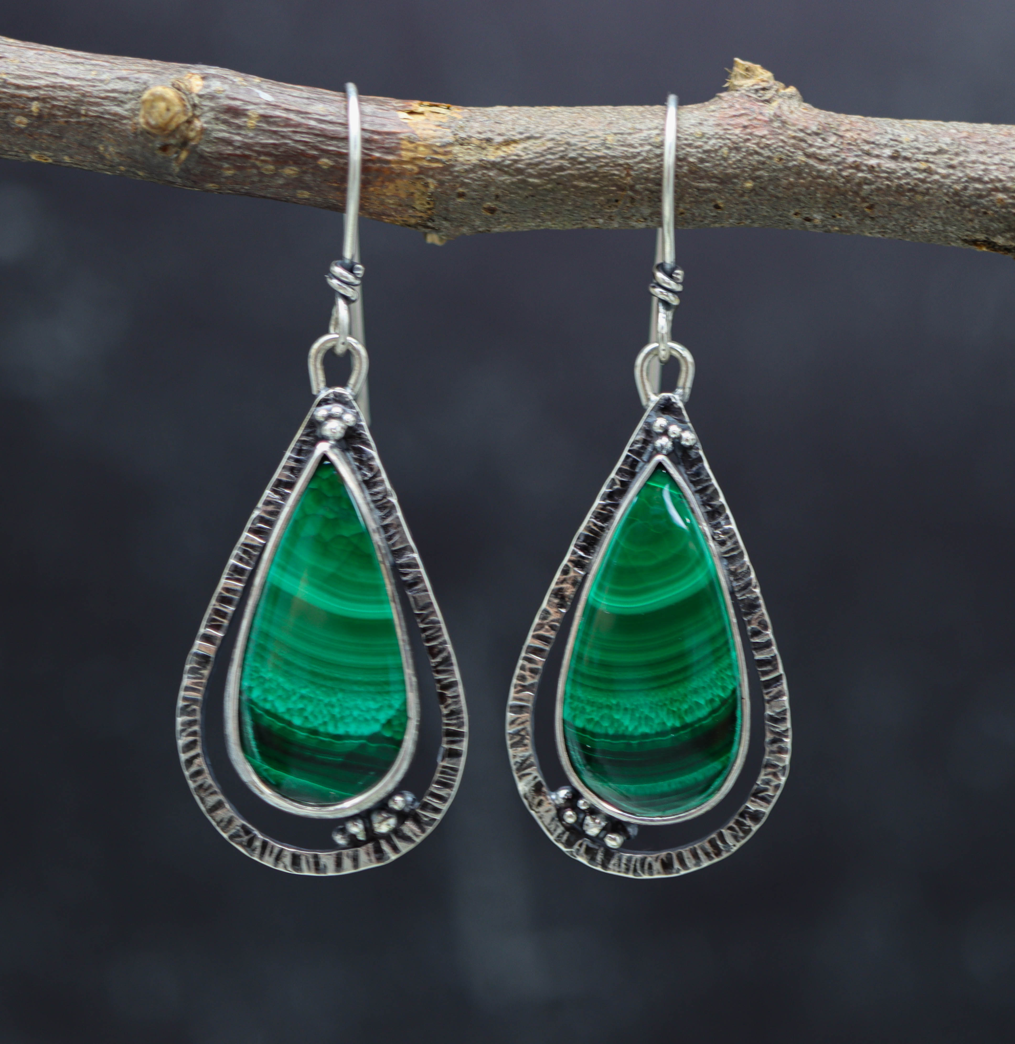 Malachite Dangle Earrings Sterling Silver