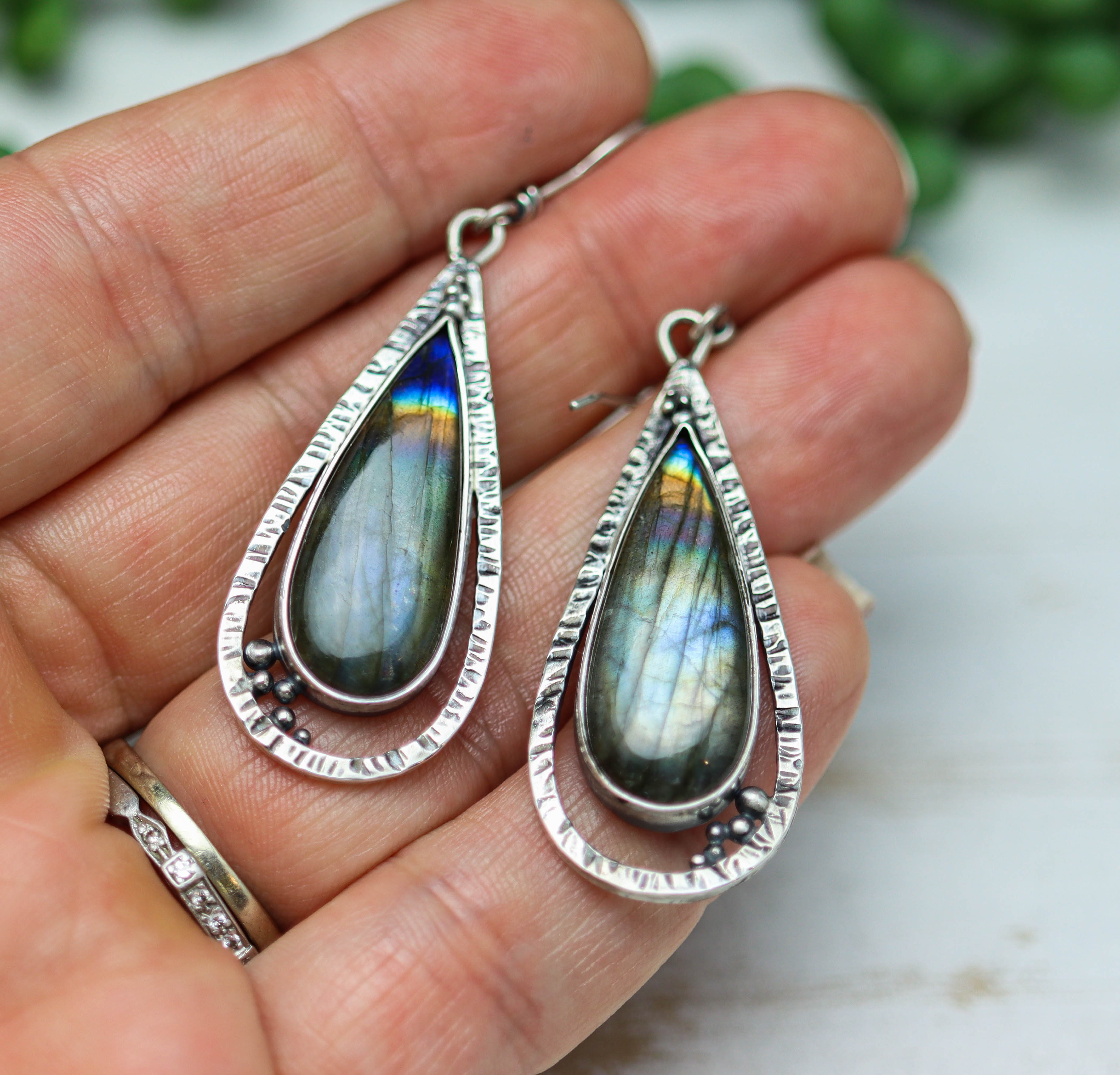 Labradorite Dangle Earrings Sterling Silver
