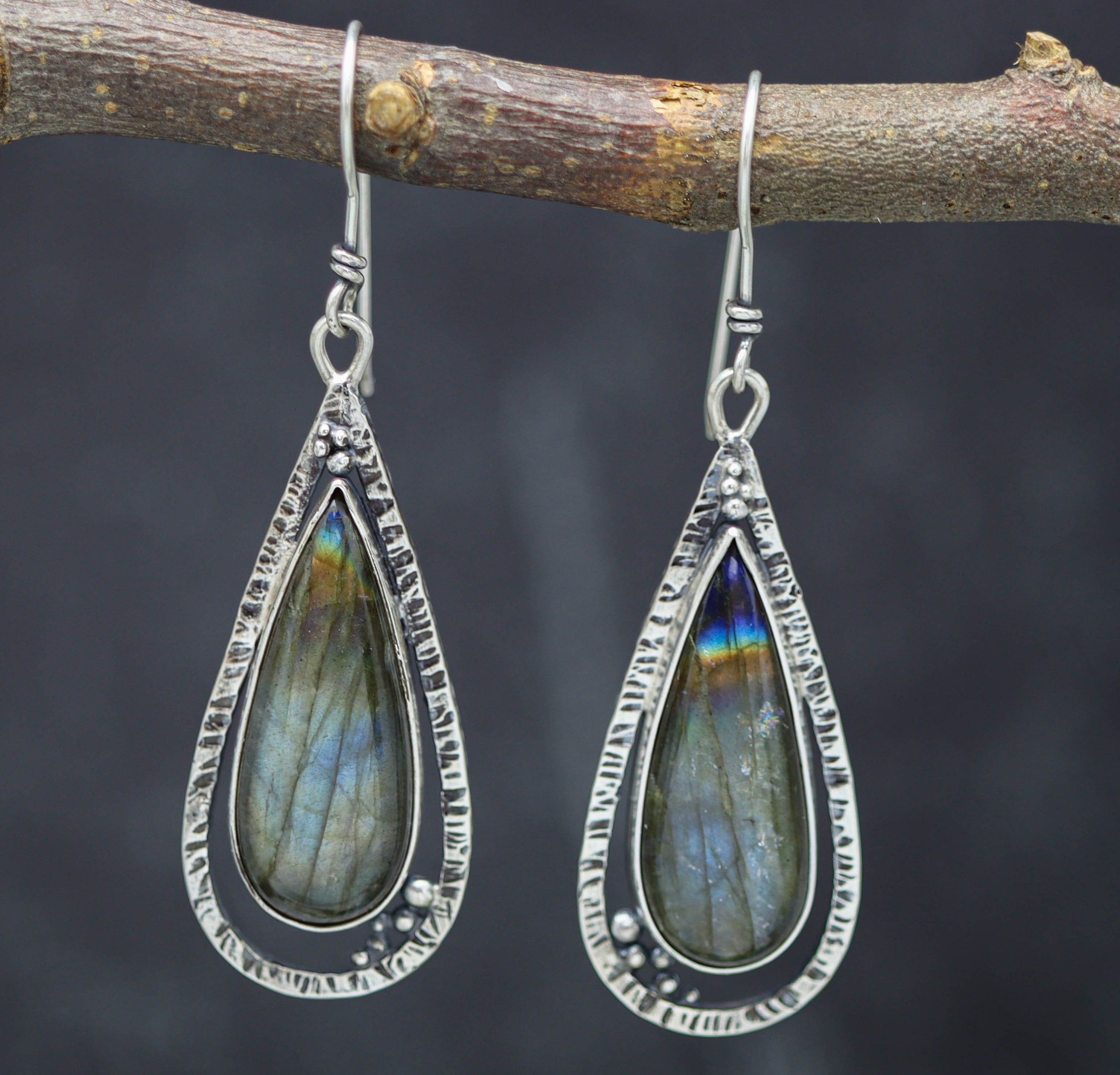 Labradorite Dangle Earrings Sterling Silver