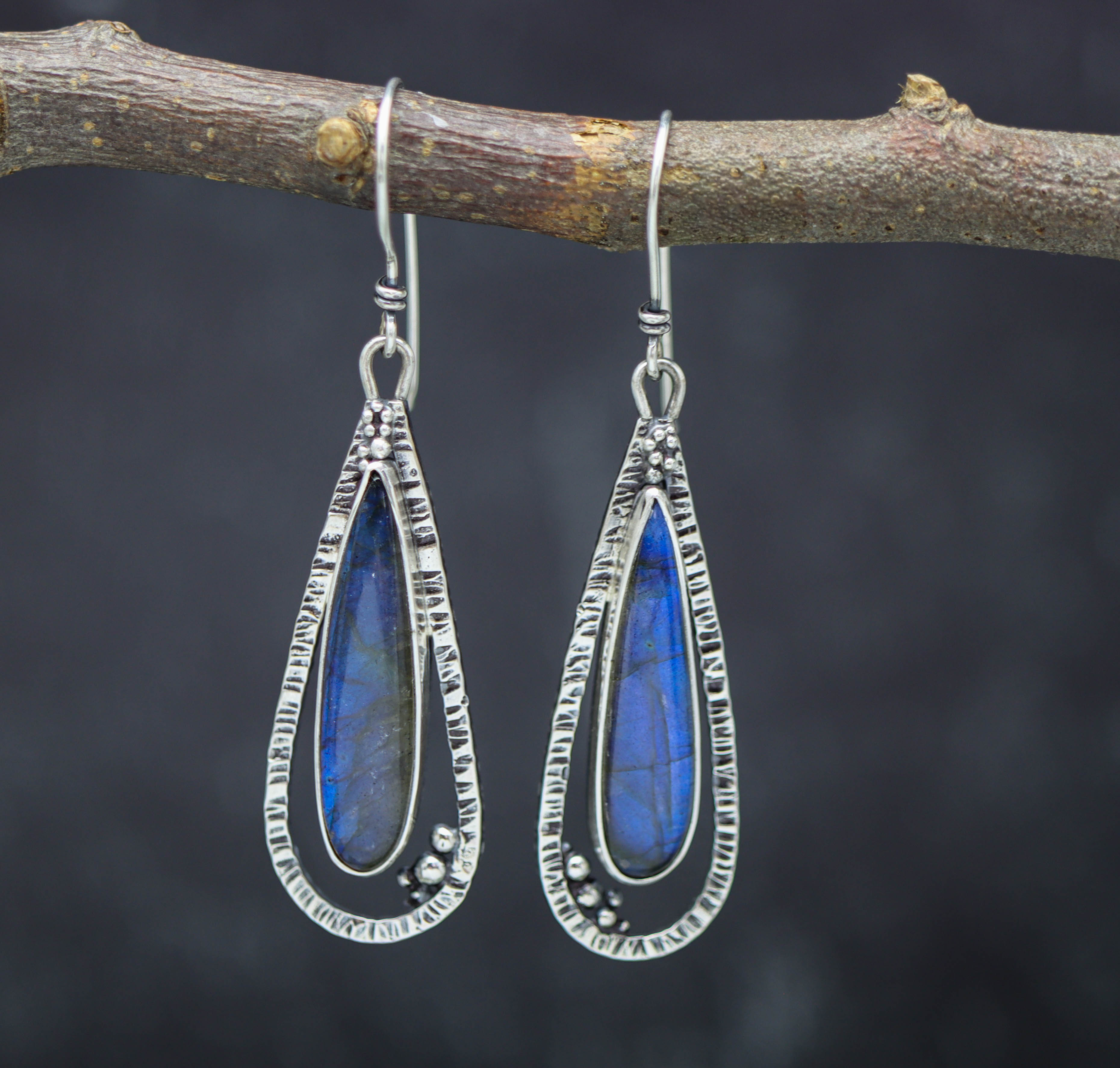 Labradorite Dangle Earrings Sterling Silver