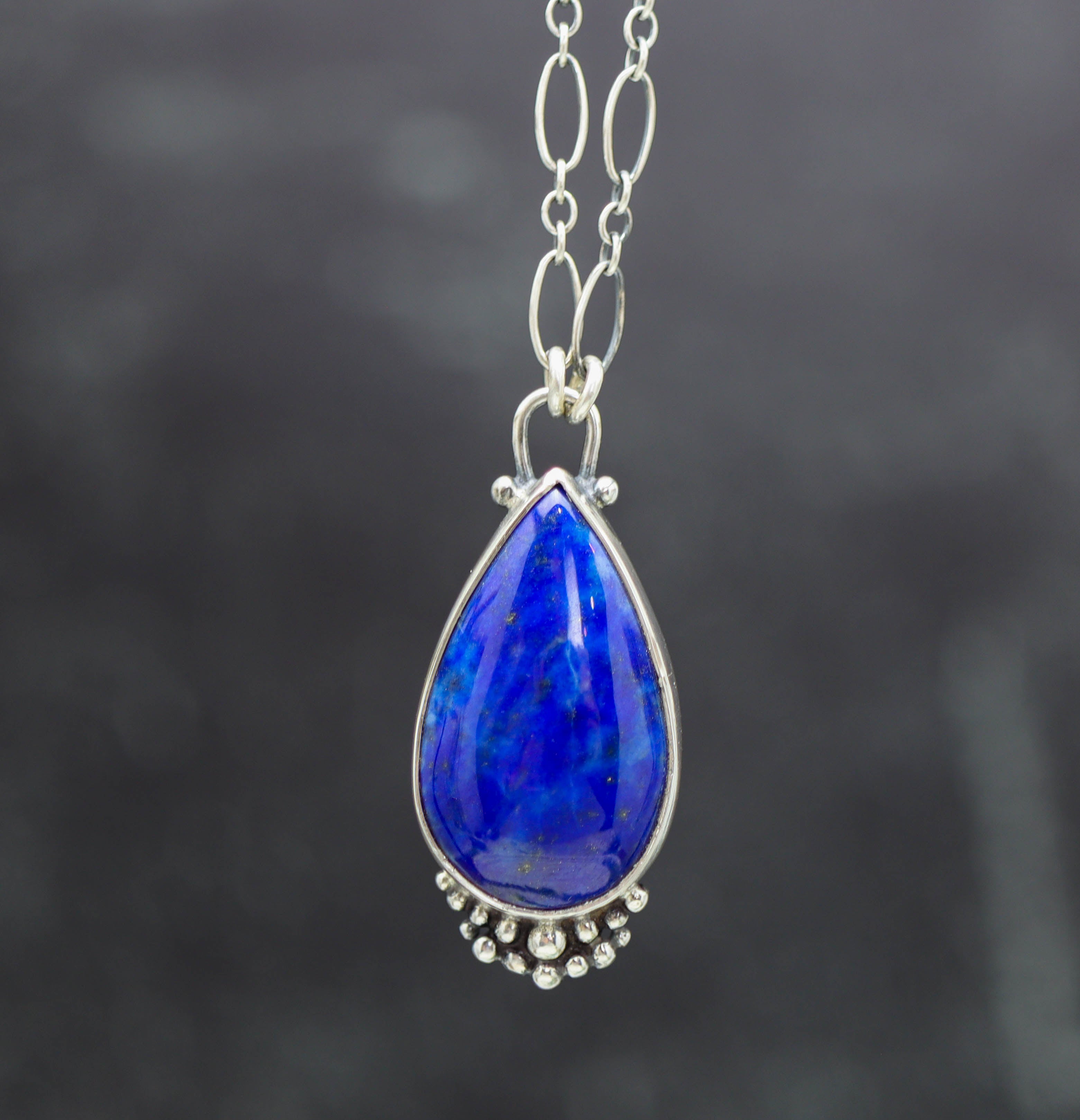 Blue Lapis Lazuli Pendant Necklace Sterling Silver