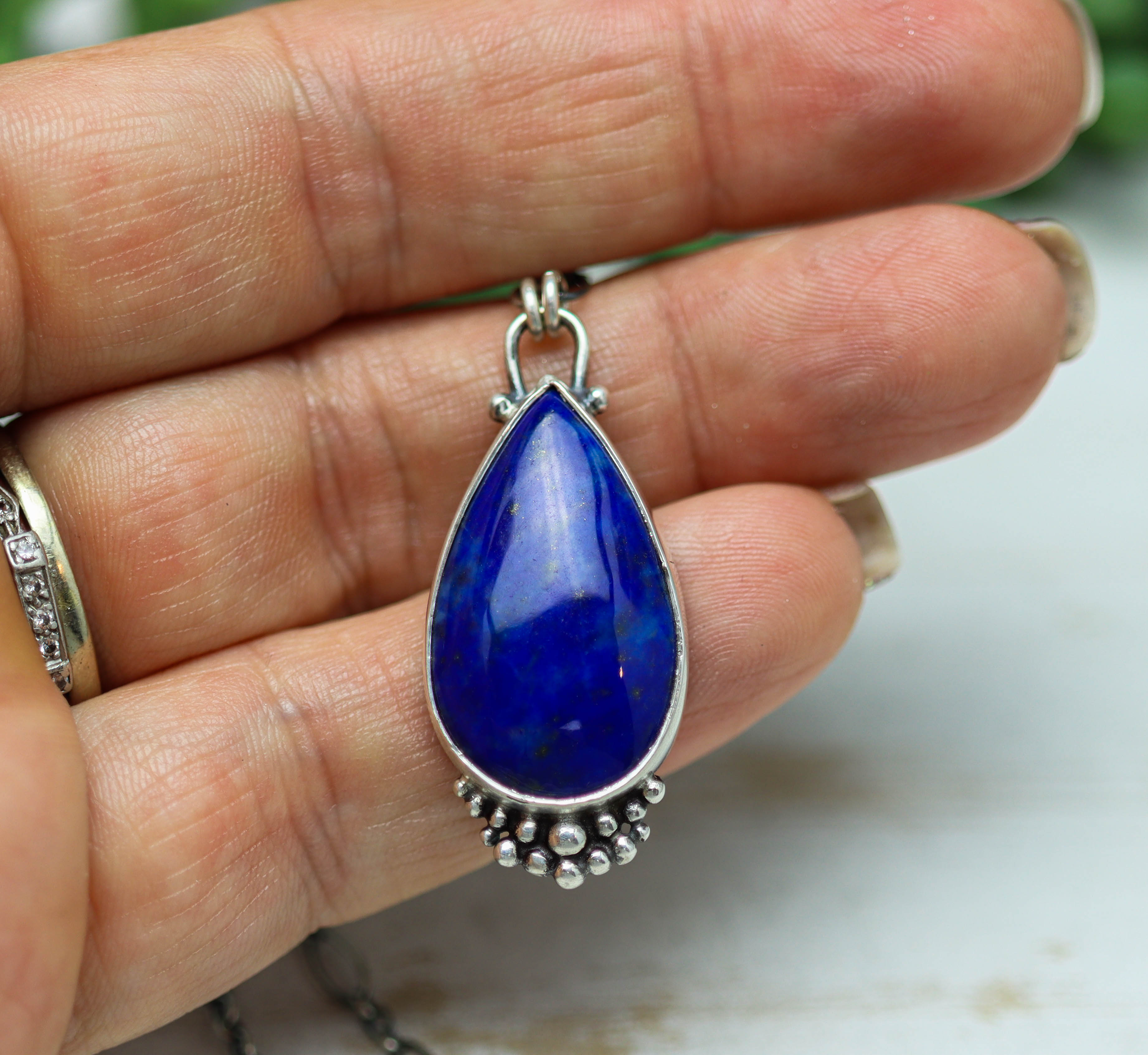 Blue Lapis Lazuli Pendant Necklace Sterling Silver