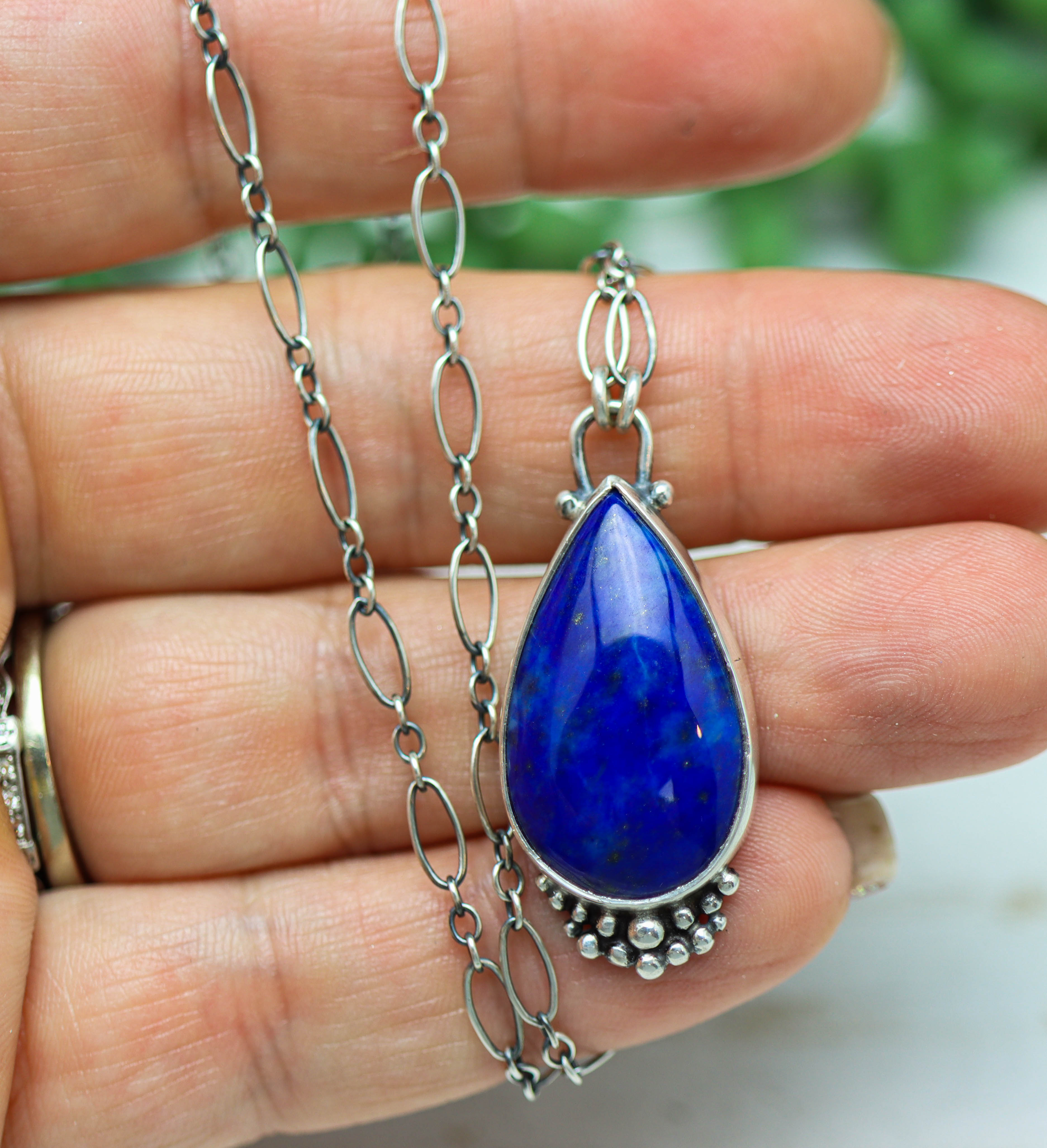 Blue Lapis Lazuli Pendant Necklace Sterling Silver
