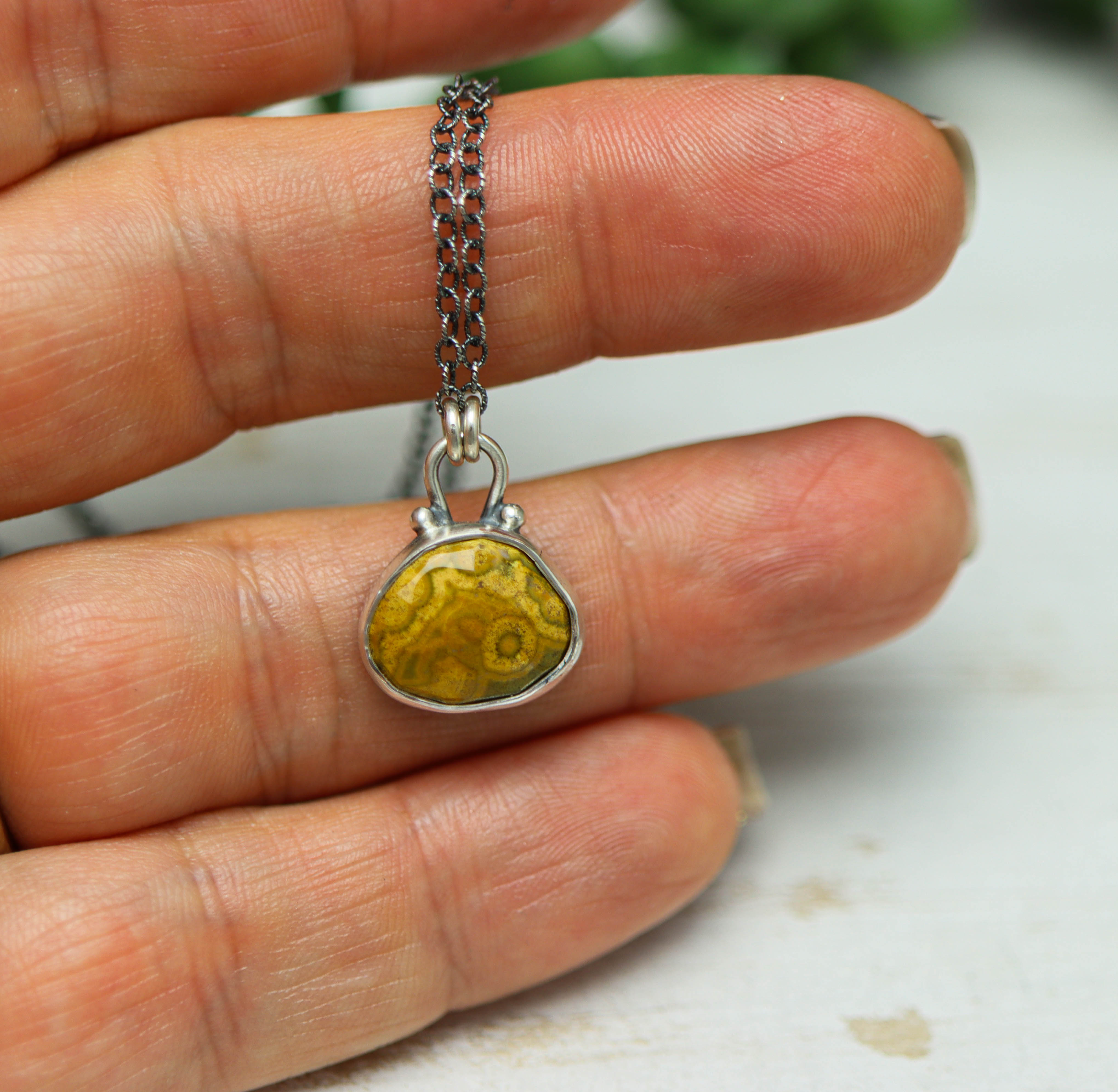 Ocean Jasper Petite Pendant Necklace in Sterling Silver