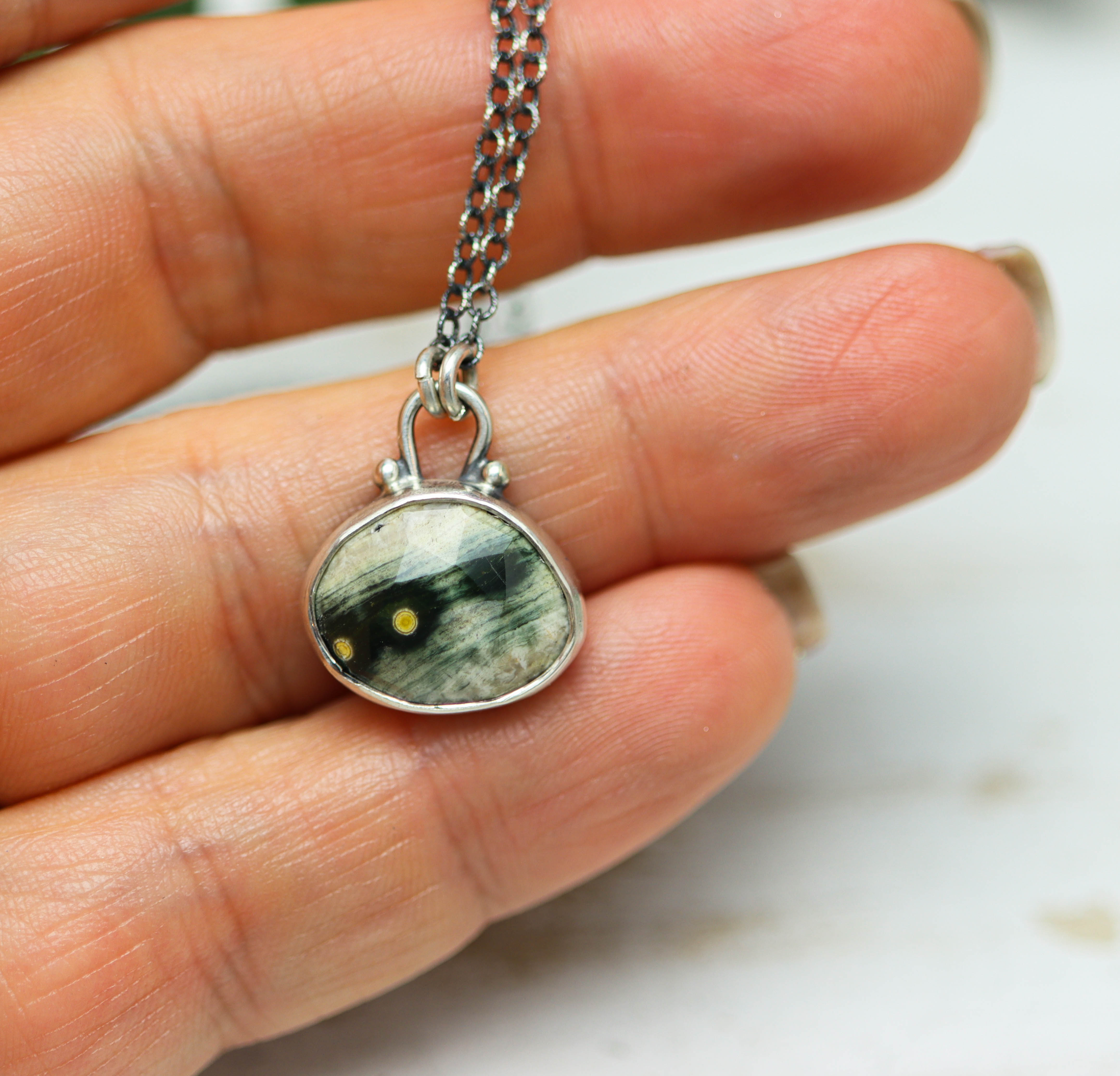 Ocean Jasper Petite Pendant Necklace in Sterling Silver