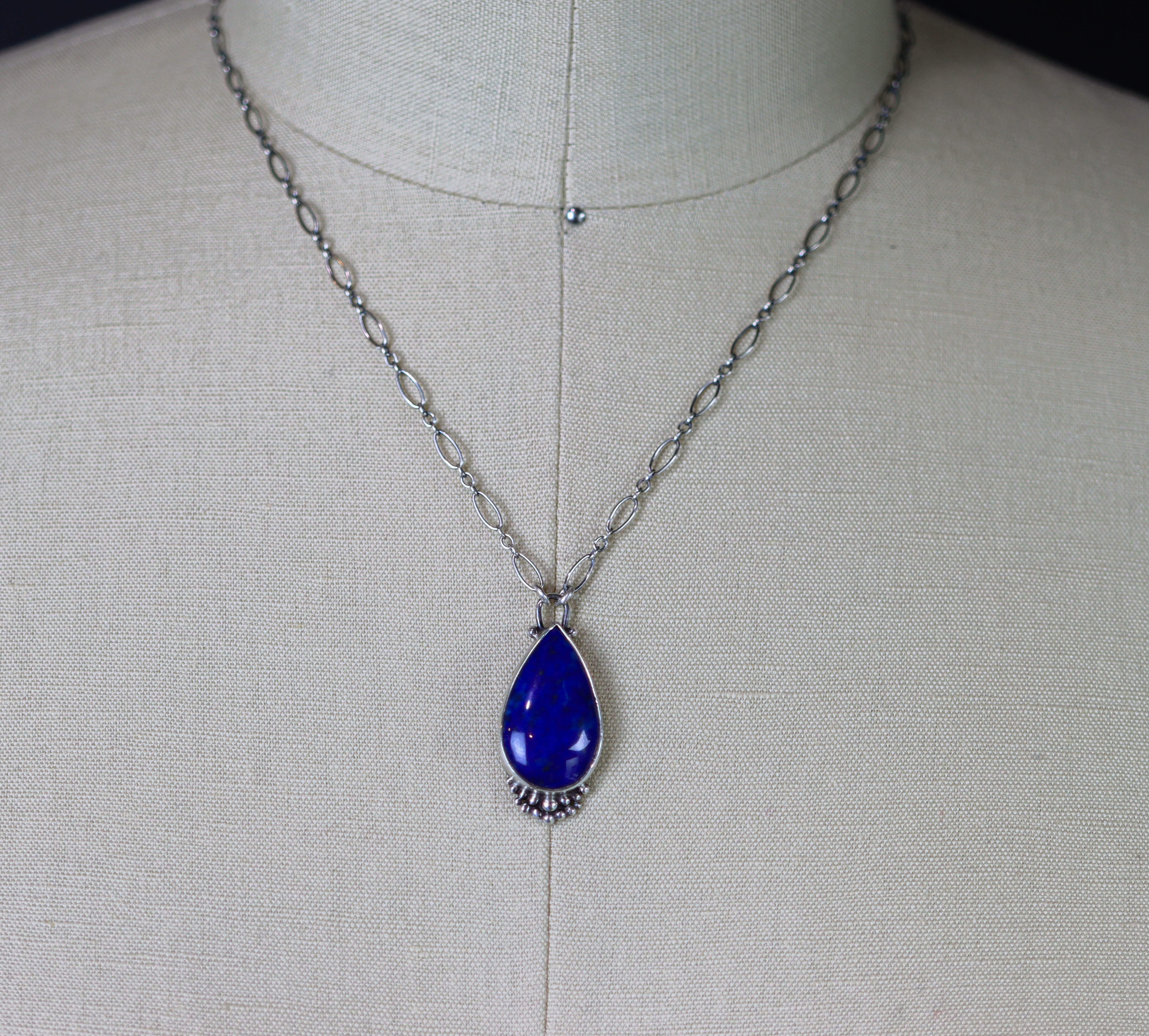 Blue Lapis Lazuli Pendant Necklace Sterling Silver