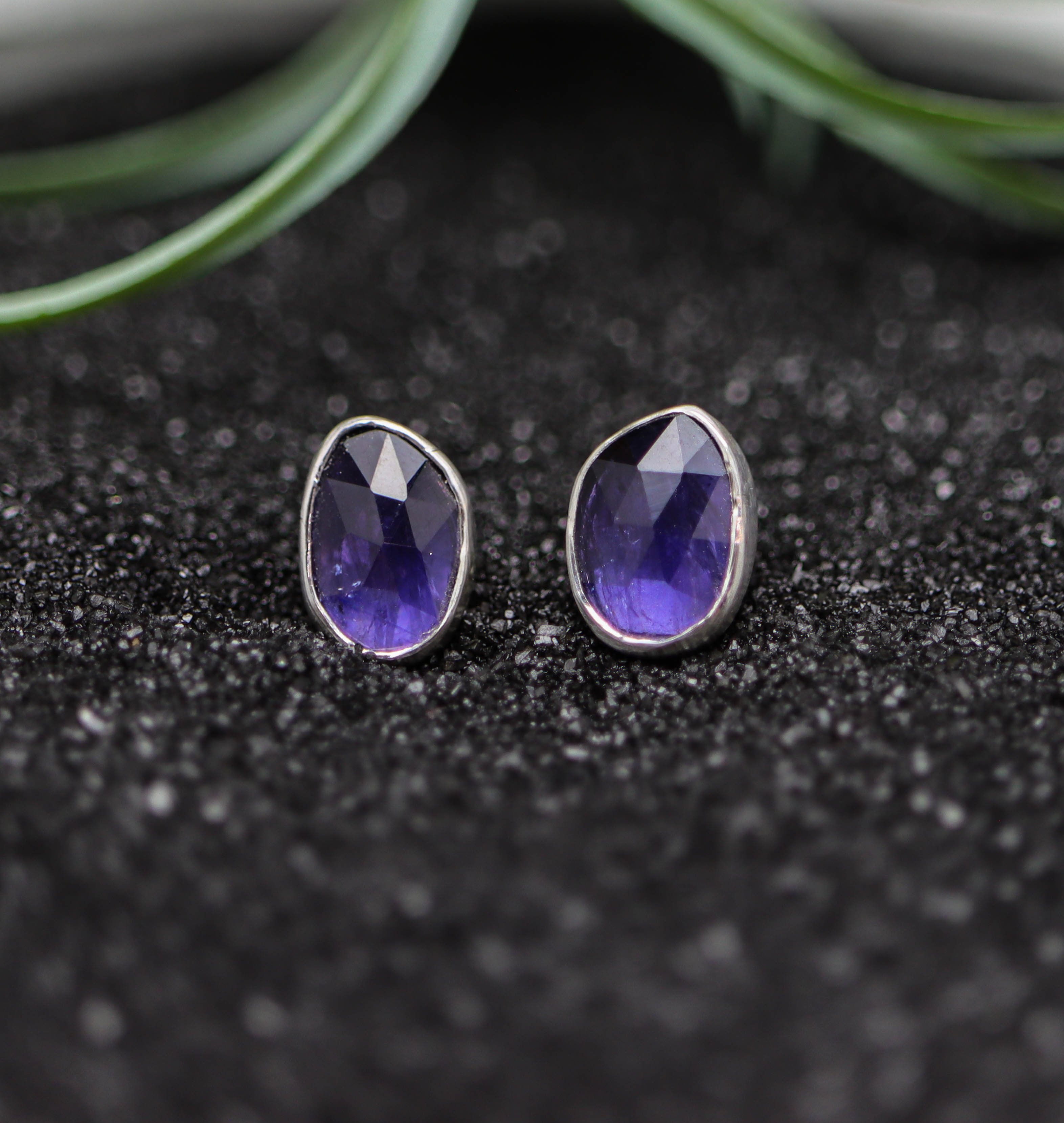 Blue Violet Iolite Stud Earrings Sterling Silver