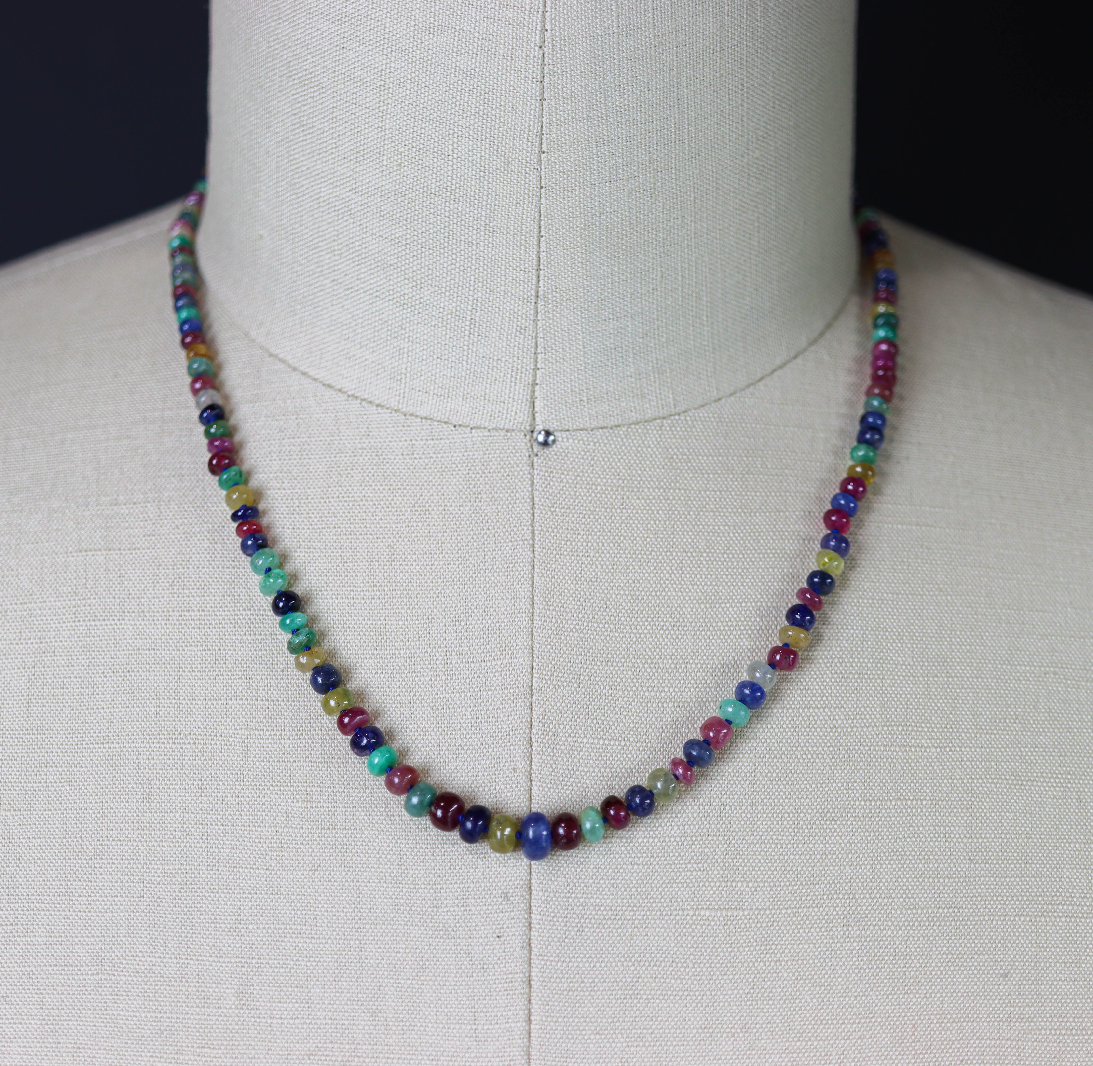 Multi Colored Sapphire Hand Knotted Bead Necklace Sterling Silver