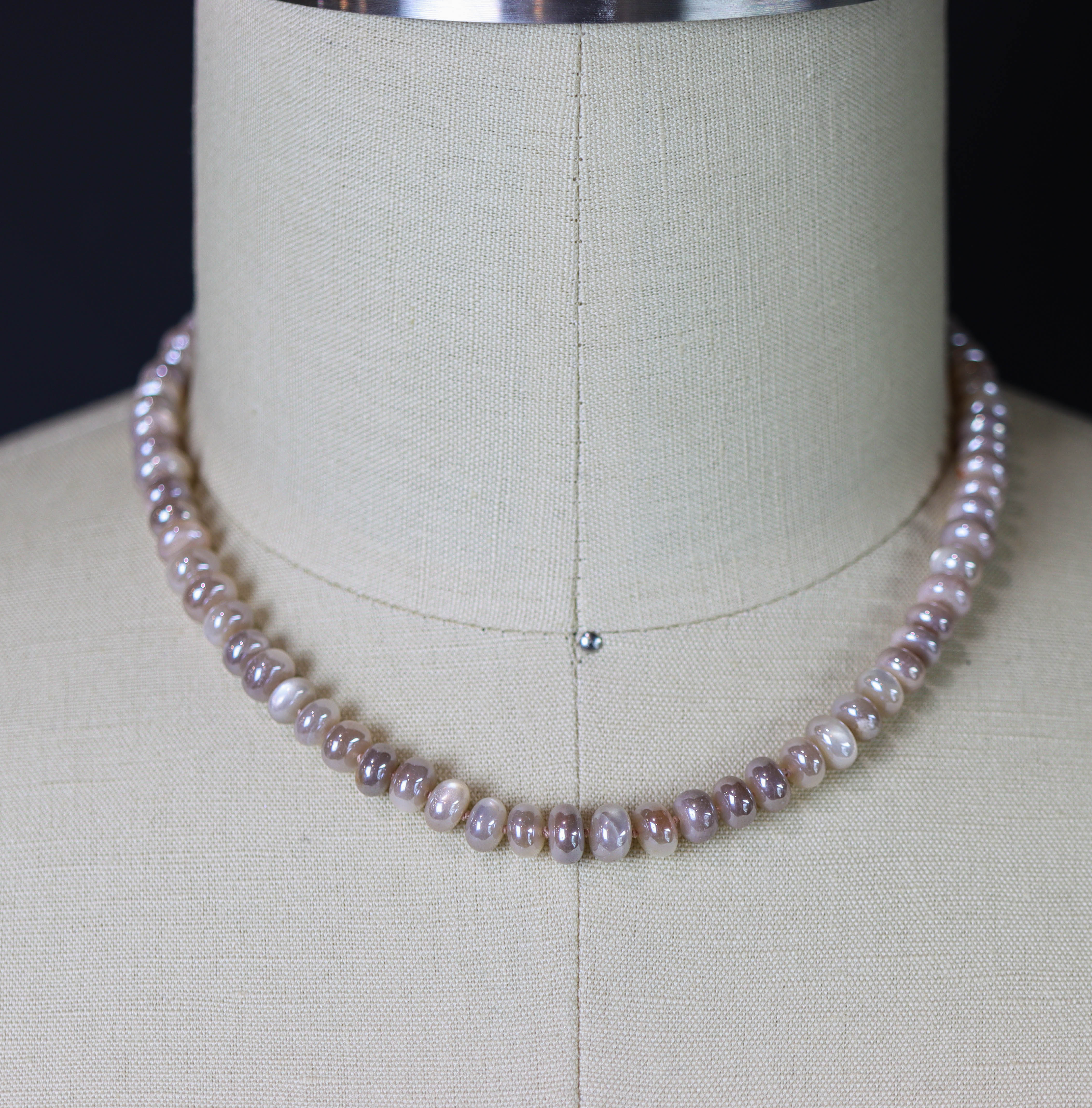 Peachy Pink Moonstone Hand Knotted Bead Necklace Sterling Silver