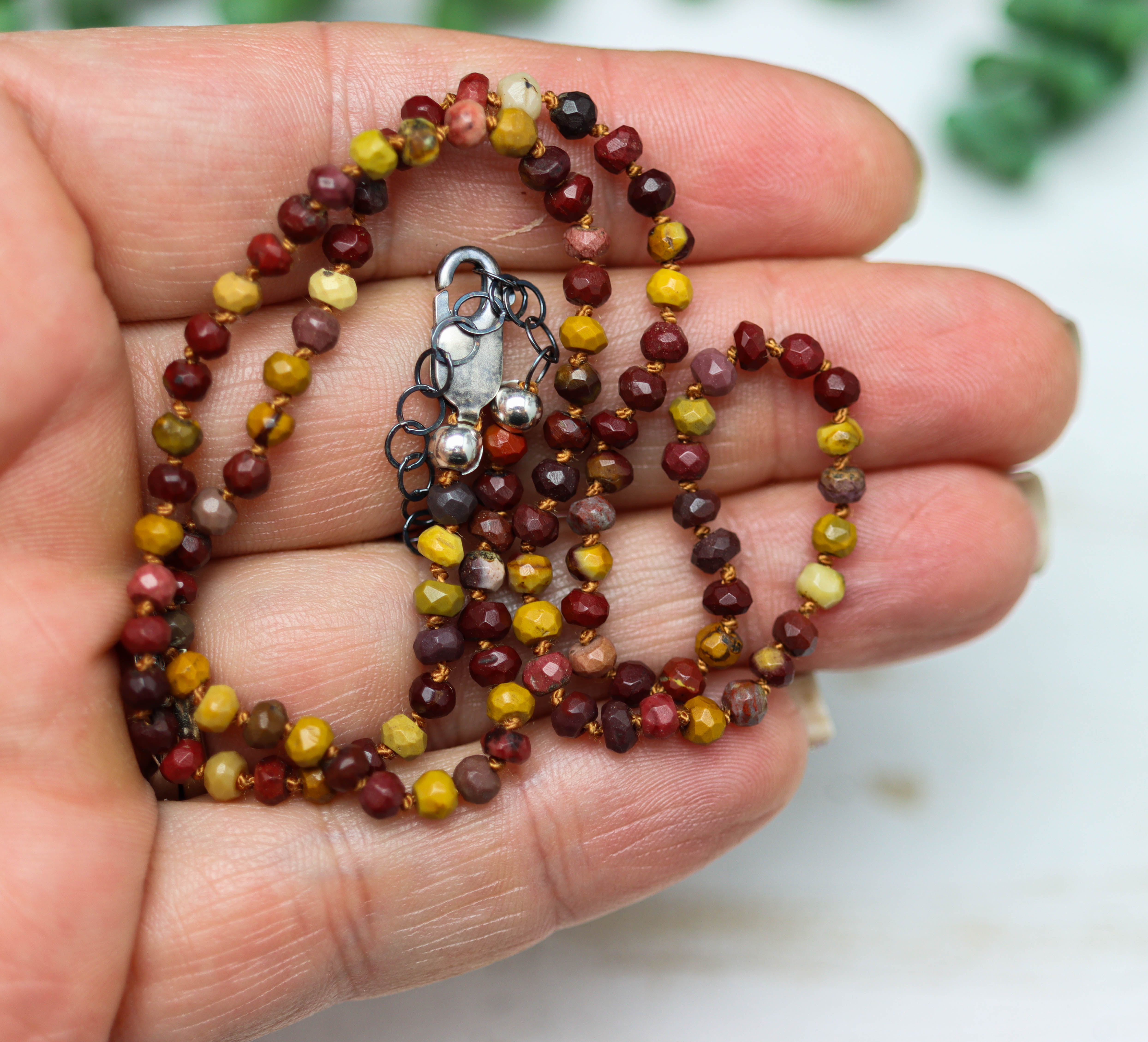 Mookaite Hand Knotted Bead Necklace Sterling Silver