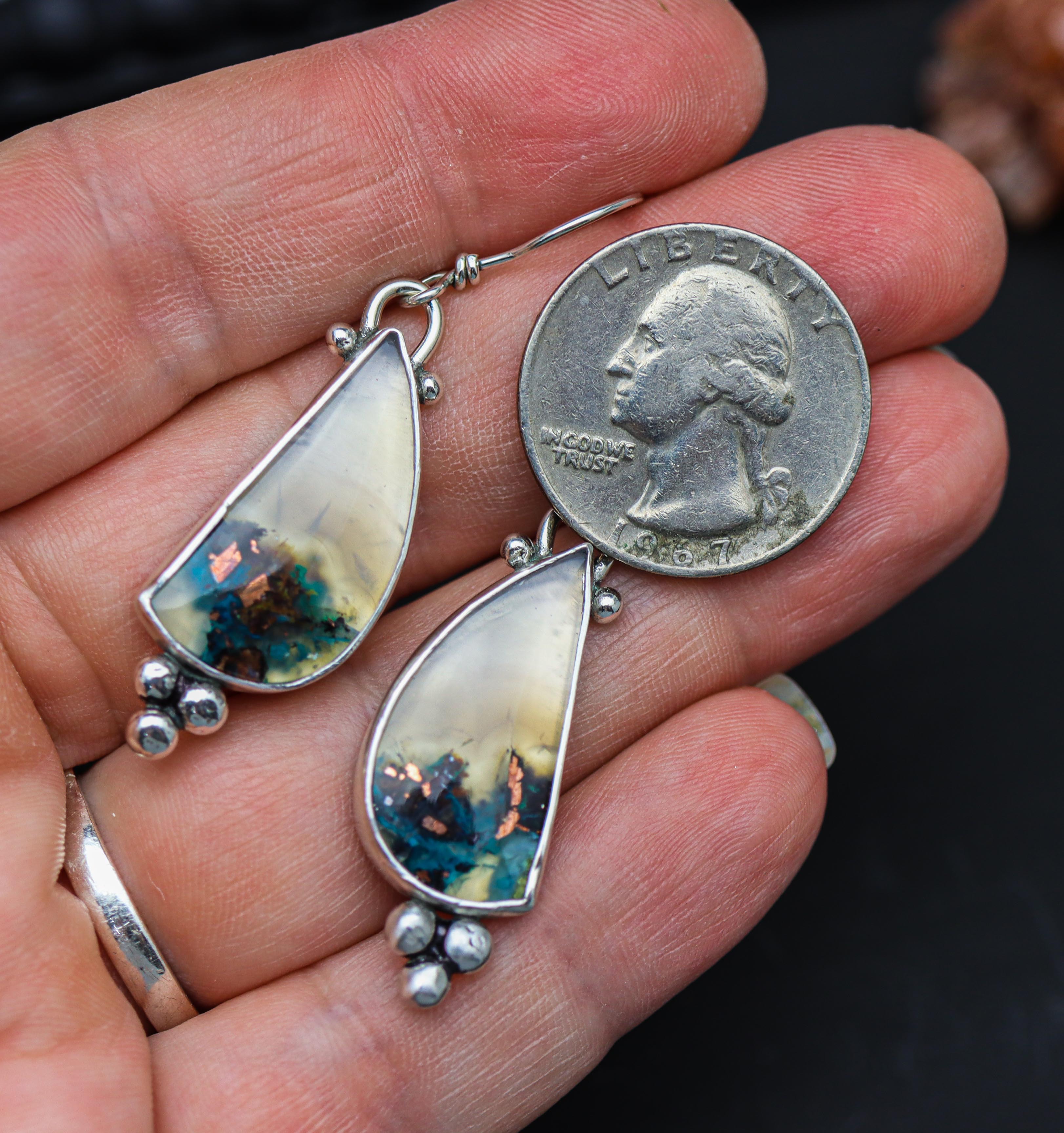 Confetti Chrysocolla Dangle Earrings Sterling Silver
