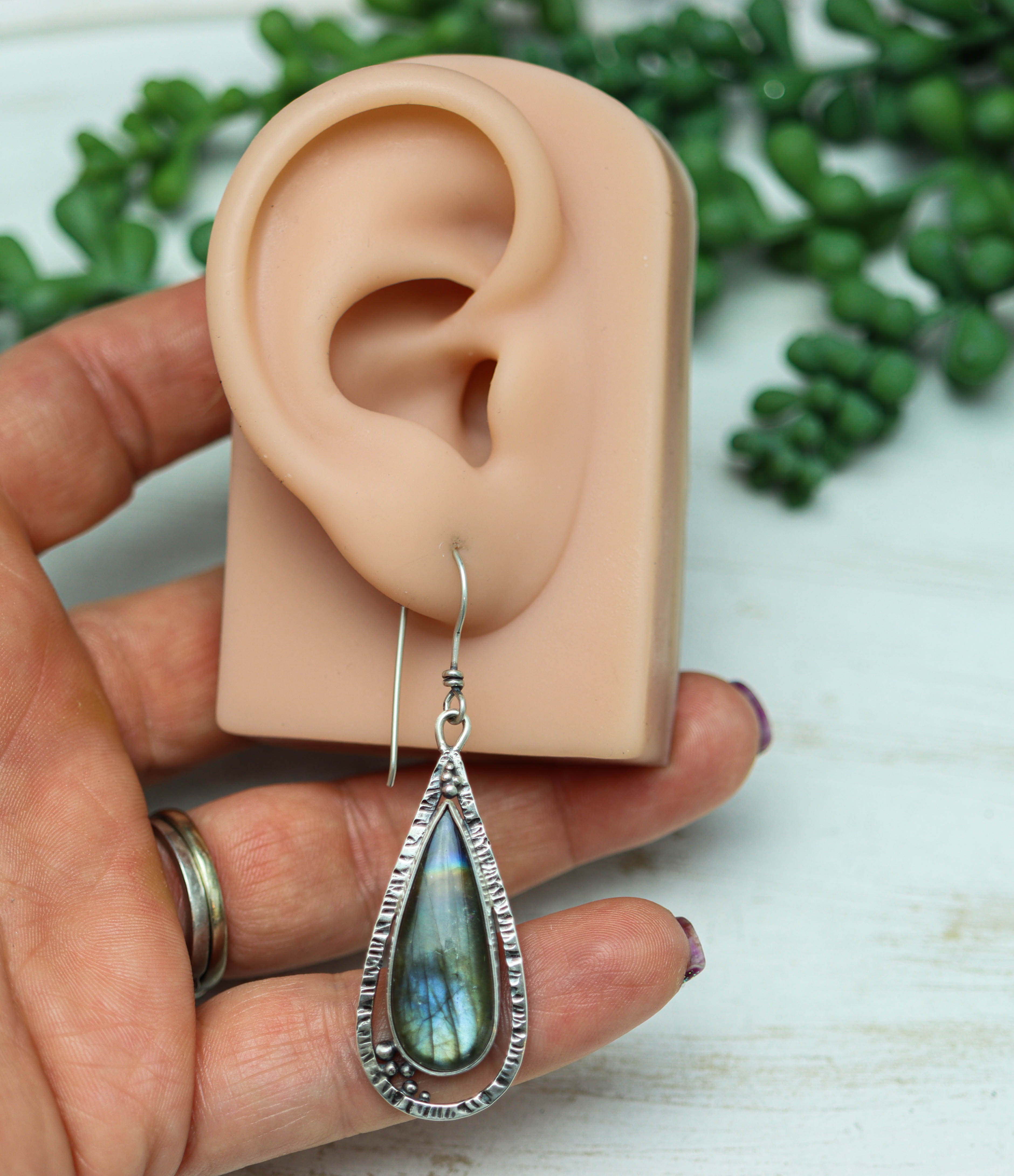 Labradorite Dangle Earrings Sterling Silver
