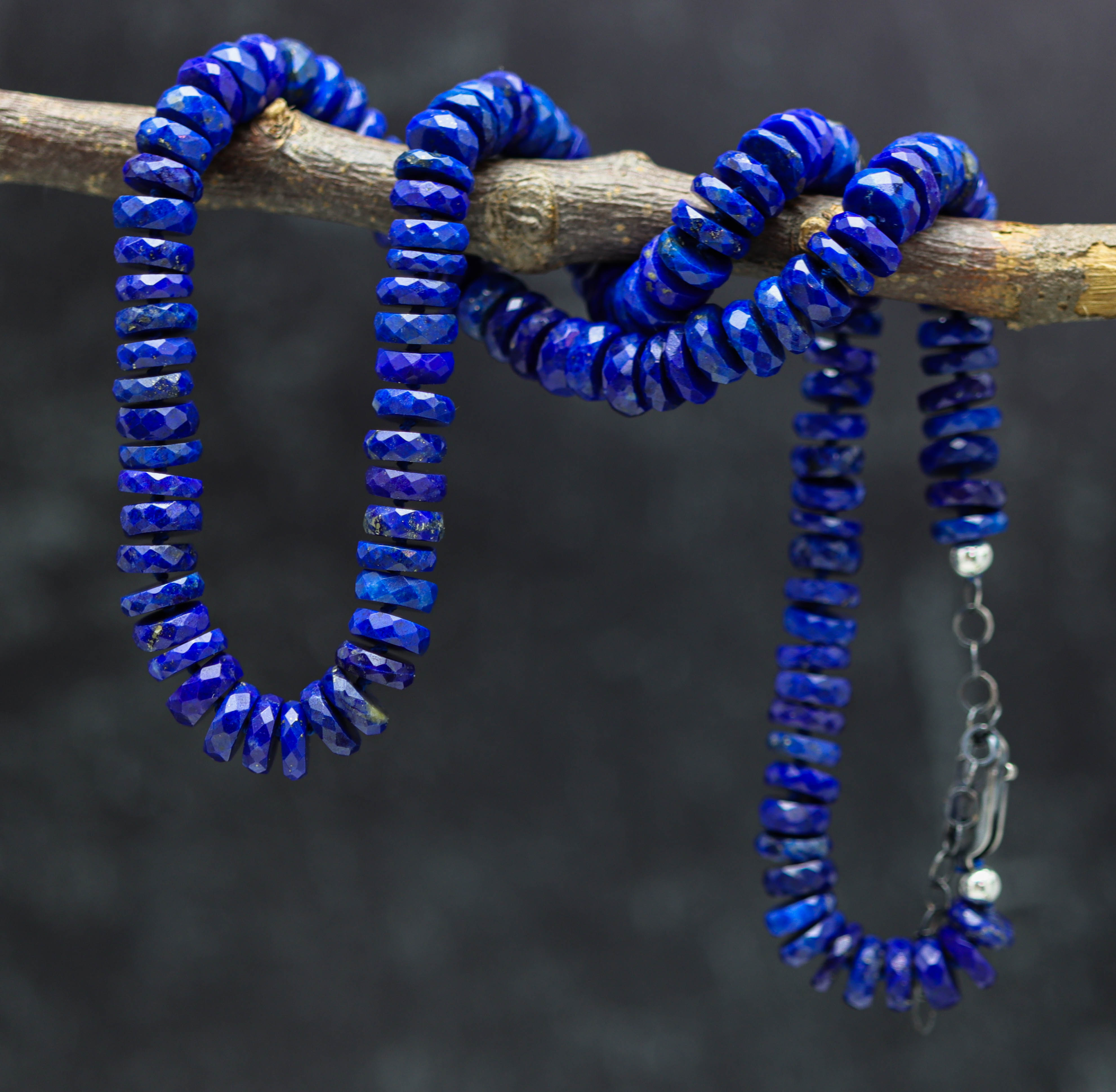 Blue Lapis Hand Knotted Bead Necklace Sterling Silver