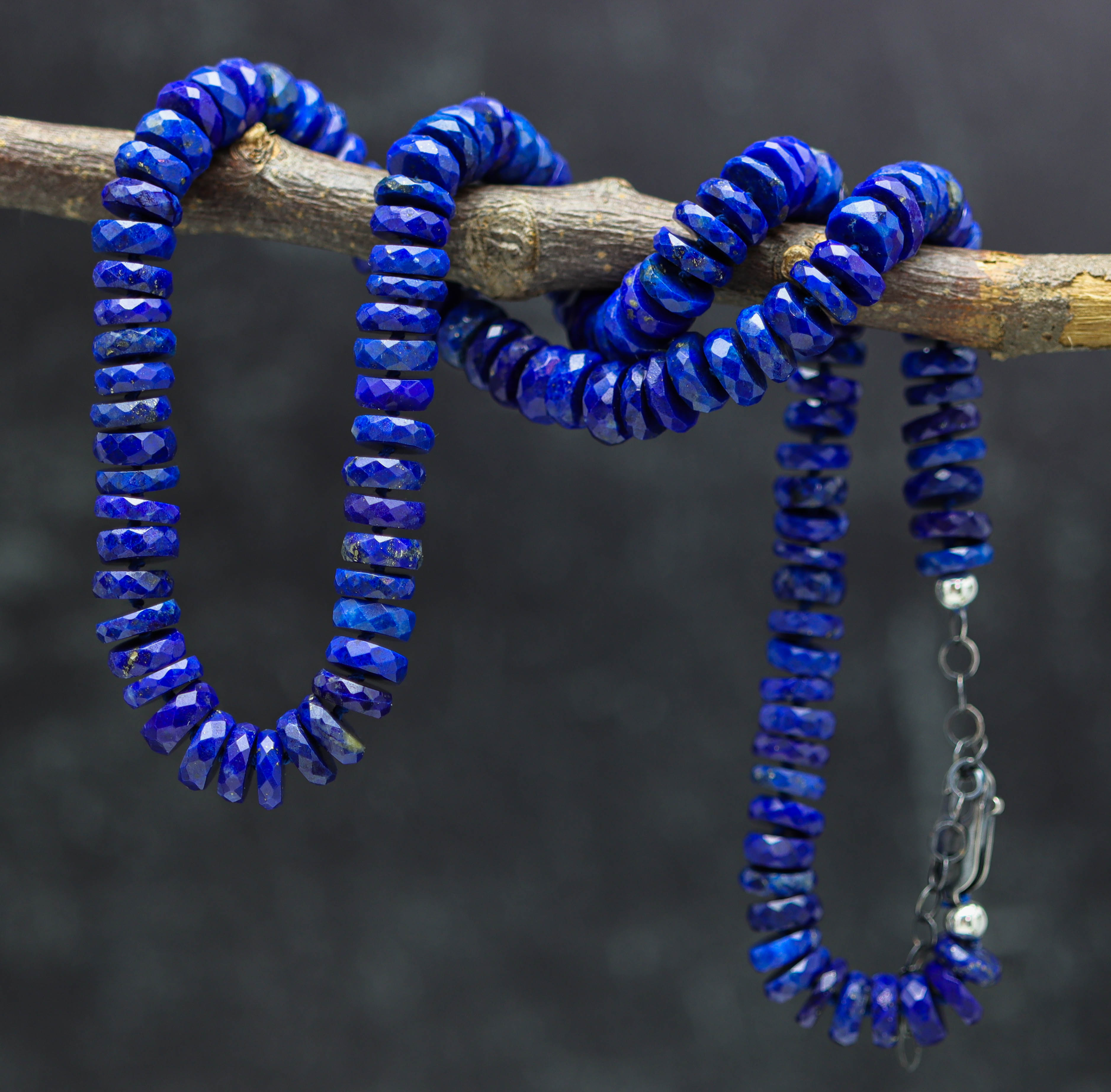 Blue Lapis Hand Knotted Bead Necklace Sterling Silver