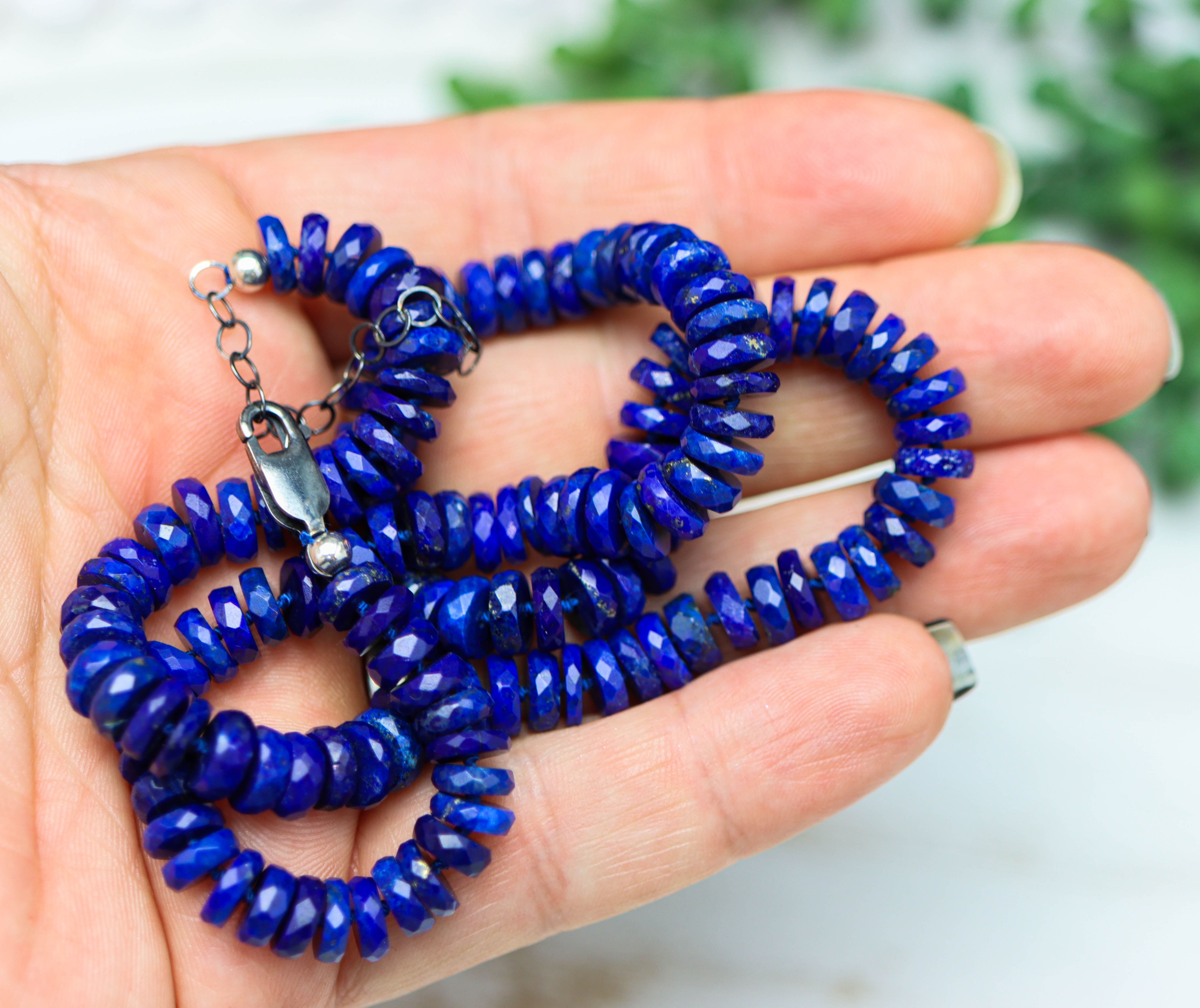 Blue Lapis Hand Knotted Bead Necklace Sterling Silver