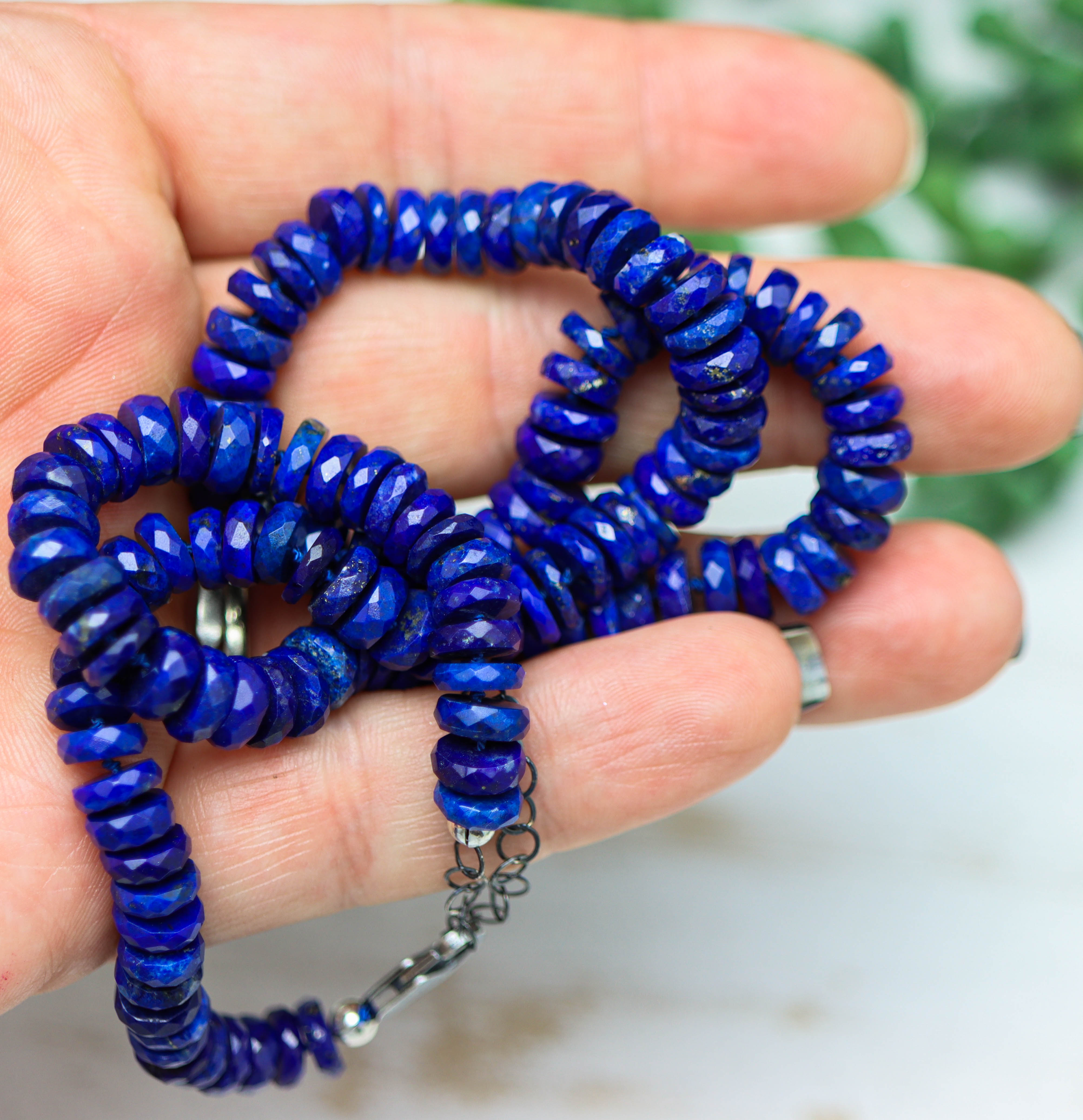 Blue Lapis Hand Knotted Bead Necklace Sterling Silver