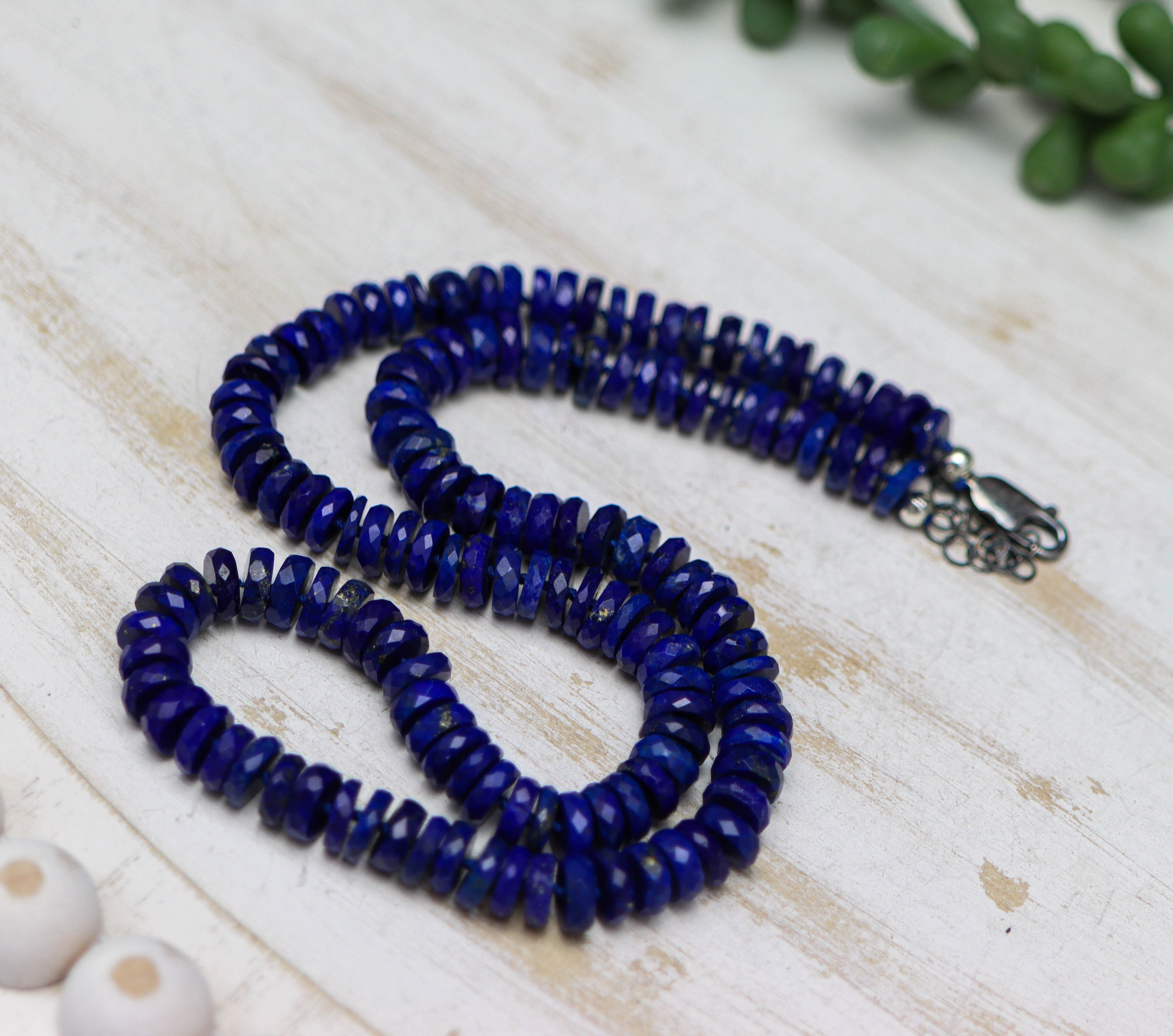 Blue Lapis Hand Knotted Bead Necklace Sterling Silver