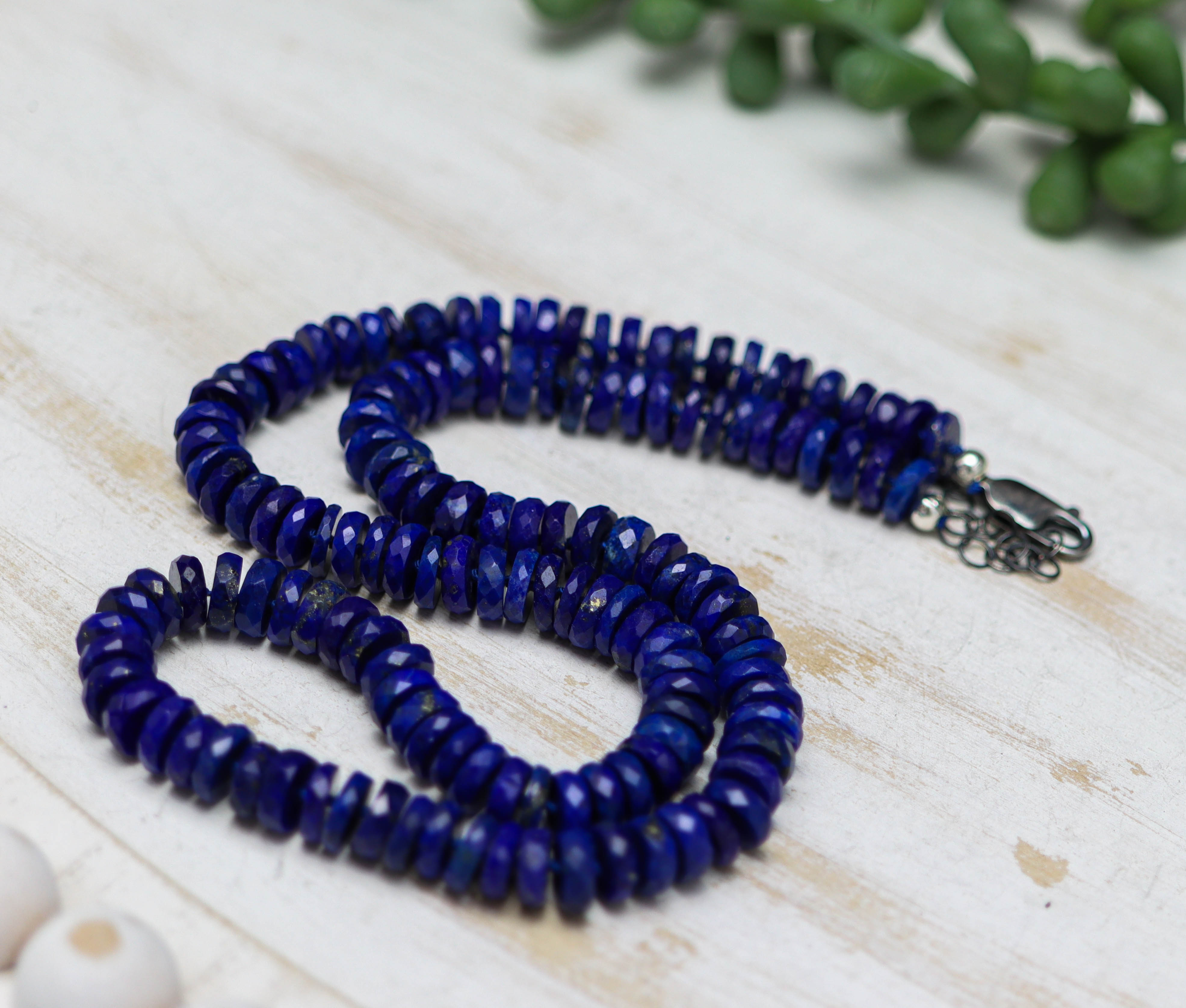Blue Lapis Hand Knotted Bead Necklace Sterling Silver