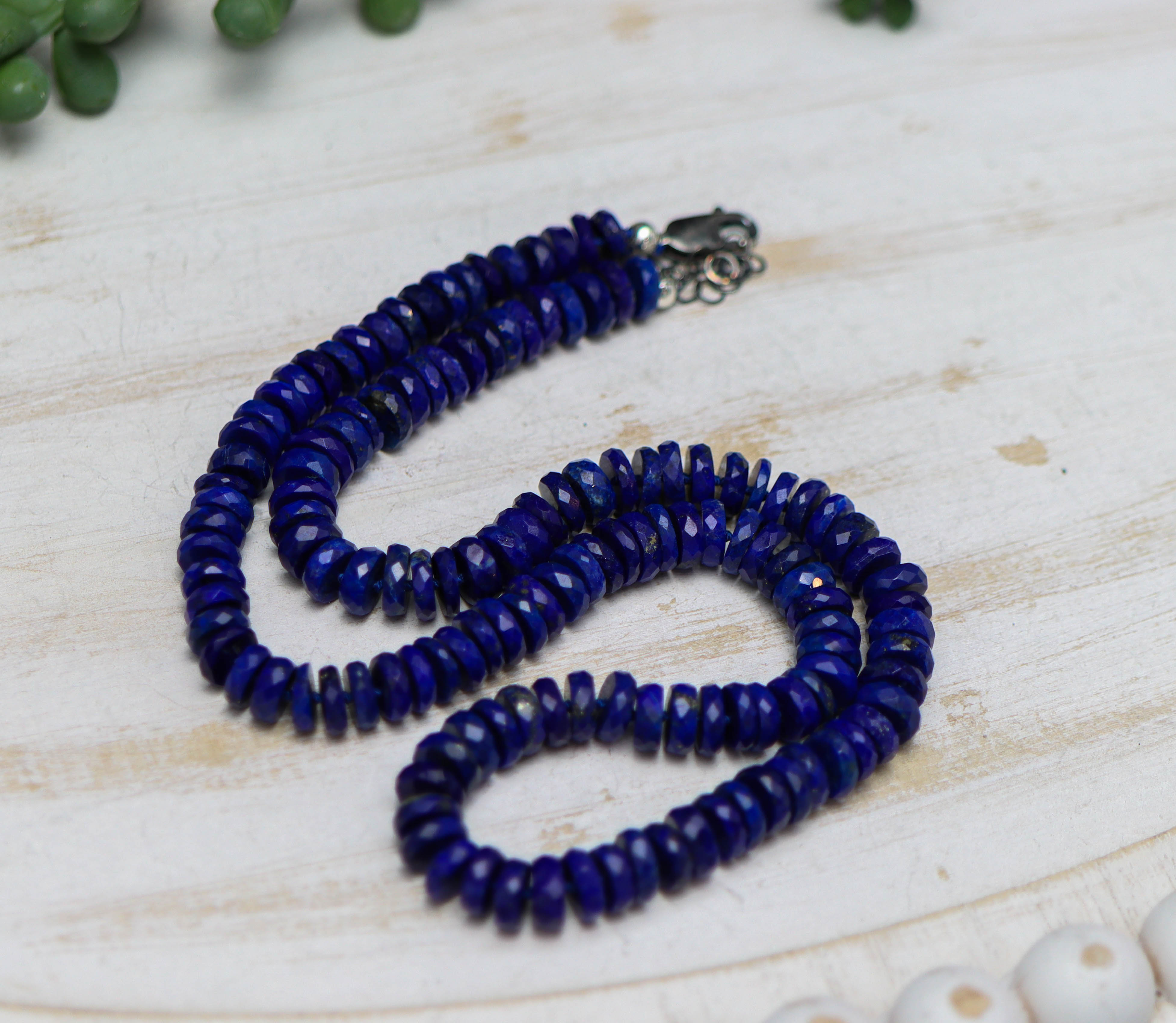 Blue Lapis Hand Knotted Bead Necklace Sterling Silver