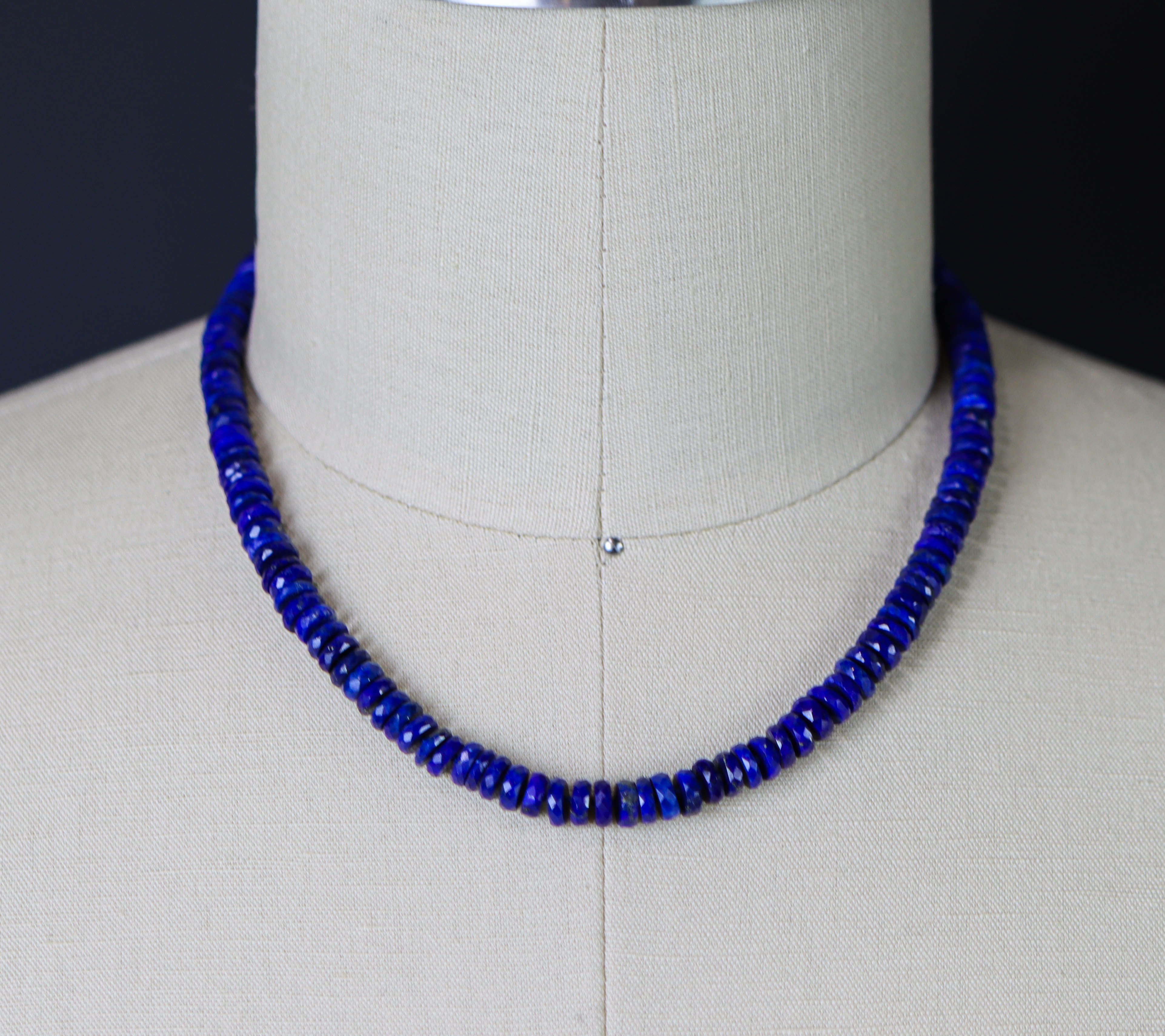 Blue Lapis Hand Knotted Bead Necklace Sterling Silver