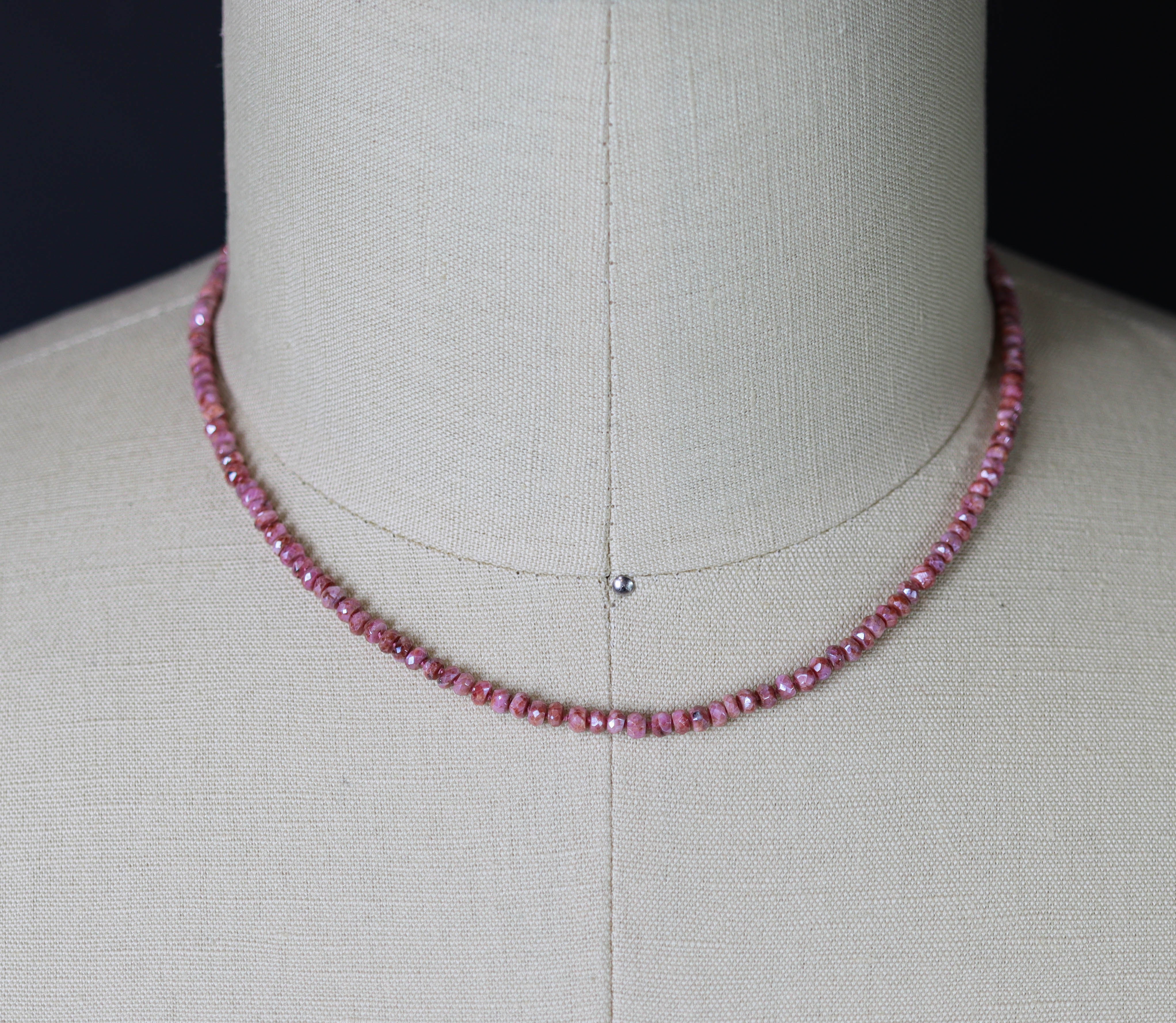 Pink Sapphire Hand Knotted Bead Necklace Sterling Silver