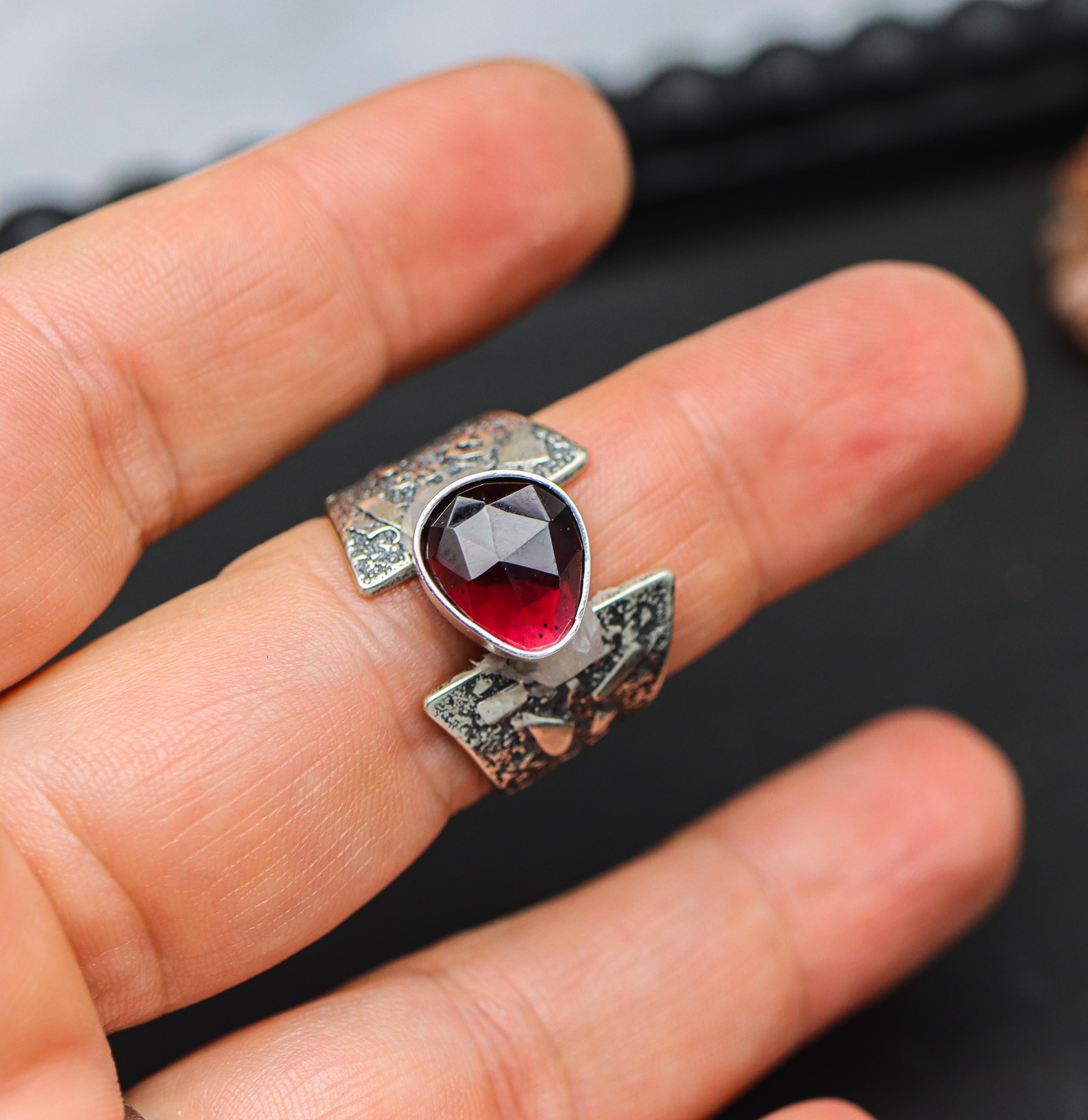 Red Garnet Sterling Silver Made to Finish Ring