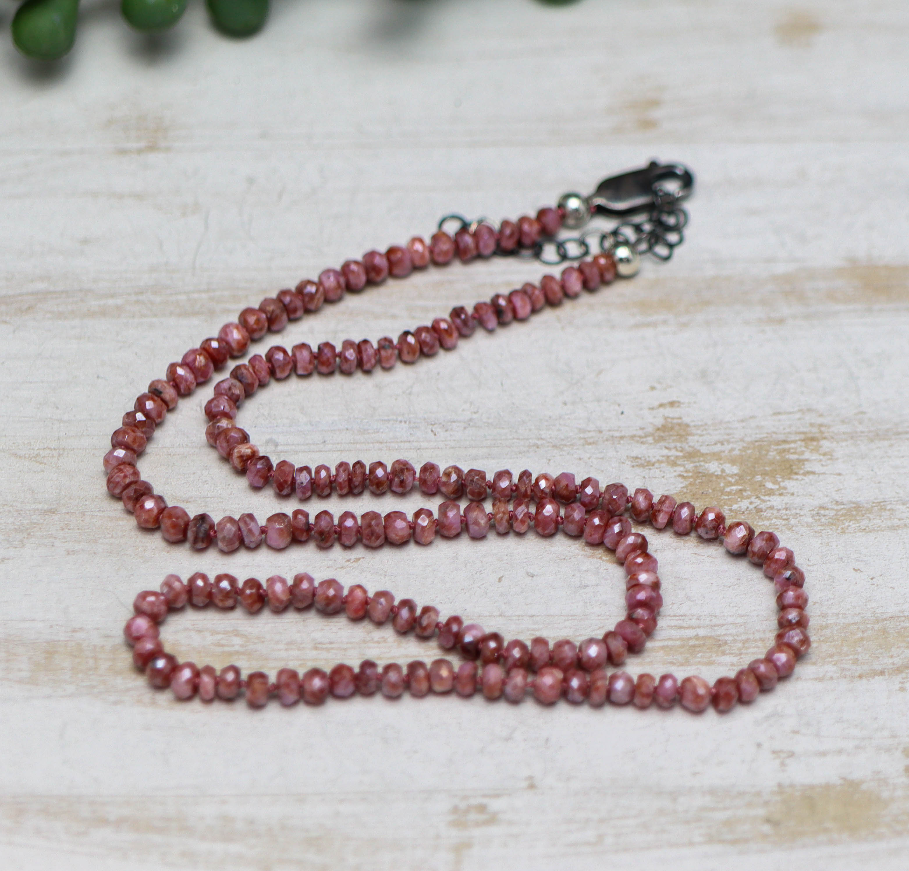 Pink Sapphire Hand Knotted Bead Necklace Sterling Silver