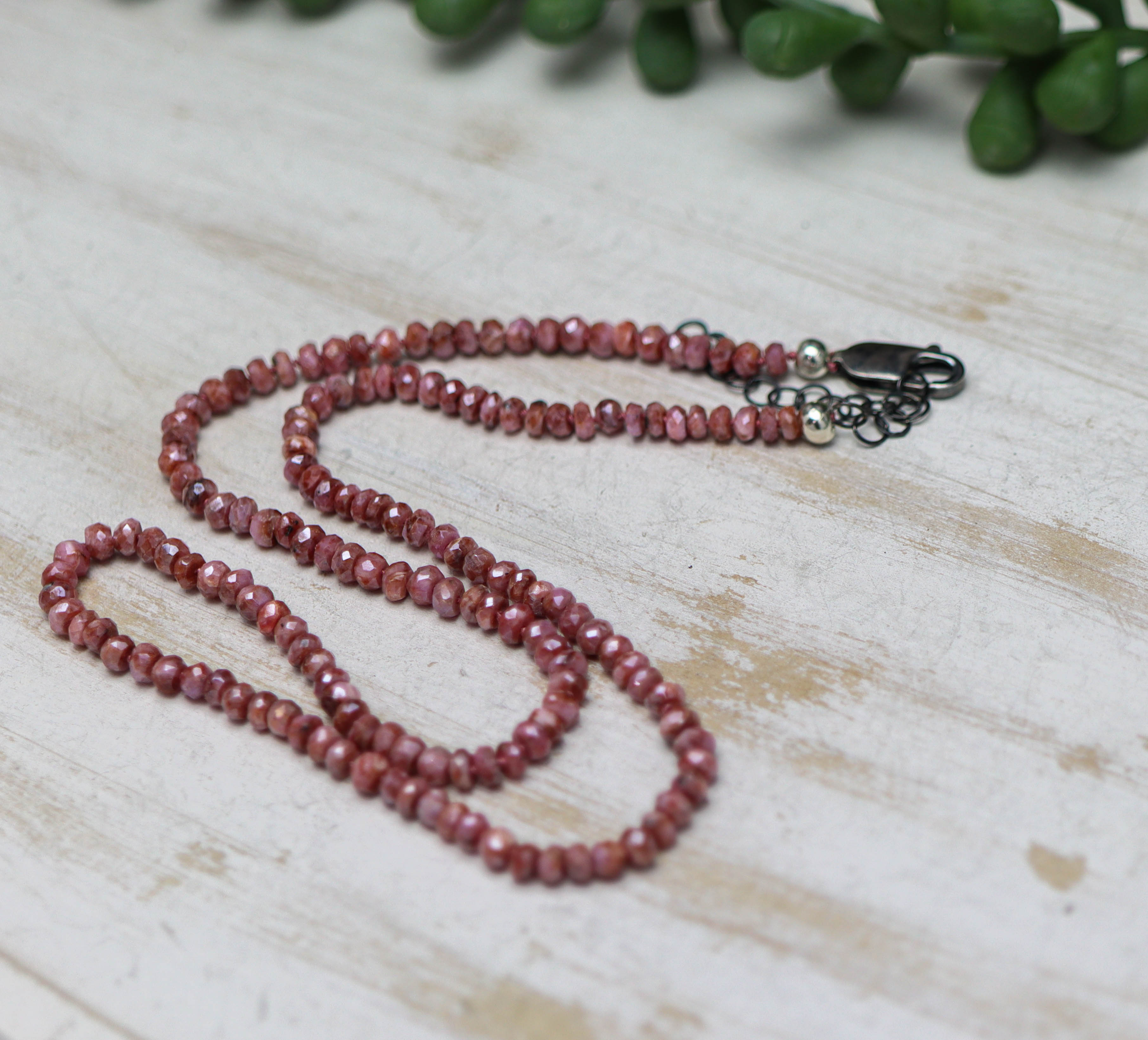 Pink Sapphire Hand Knotted Bead Necklace Sterling Silver